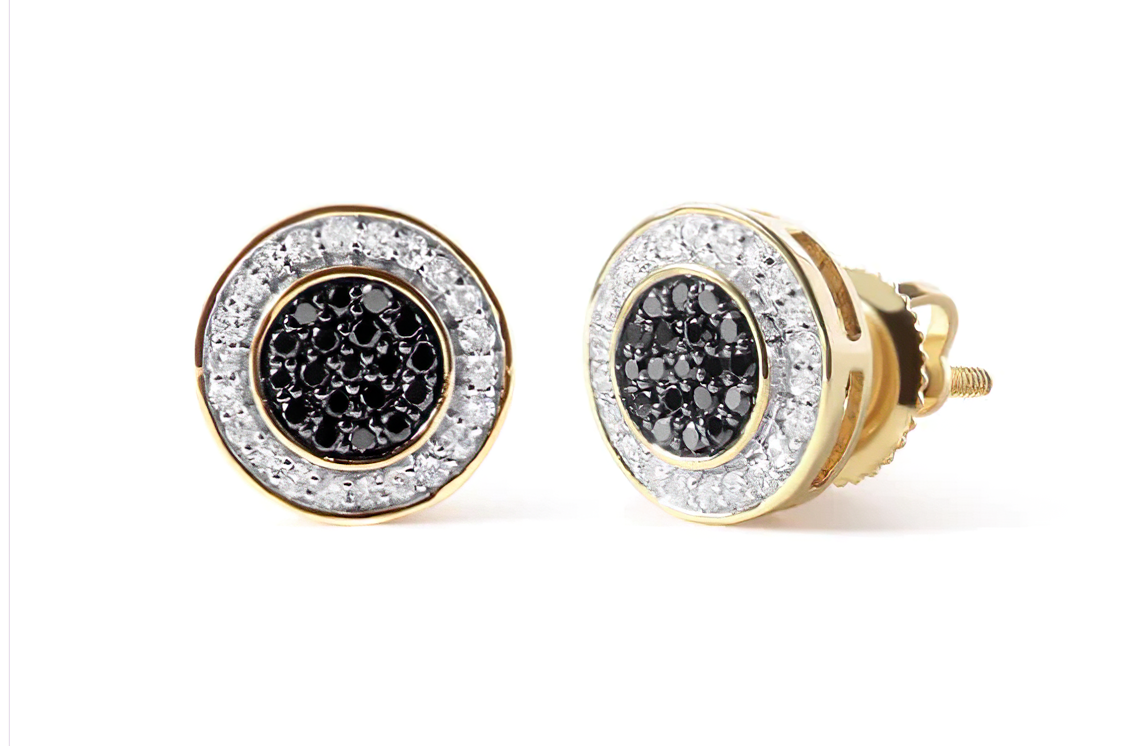 Men's 10K Yellow Gold 1/3 Cttw White and Black Treated Diamond Earring (Black / I-J Color, I2-I3 Clarity) - Stormyjay
