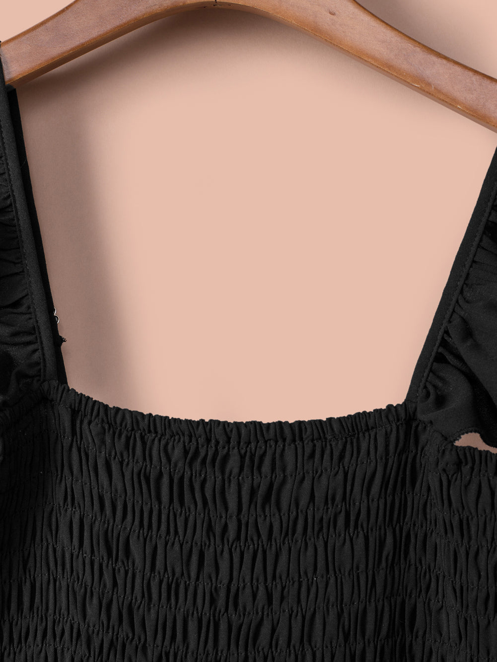 Apricot Smocked Ruffle Strap Pocket Wide Leg Jumpsuit - Stormyjay