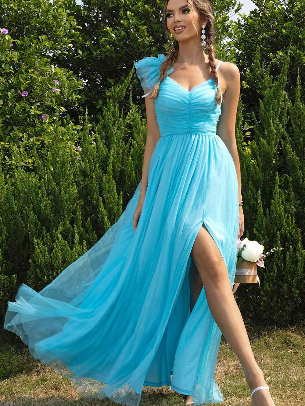 Asymmetrical Ruched Slit Dress