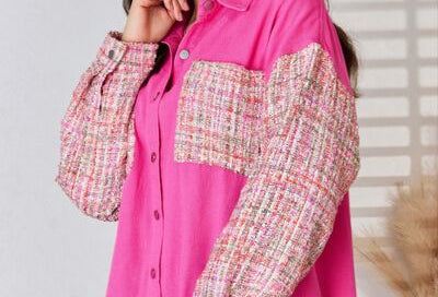 And The Why Tweed Detailed Button Down Raw Hem Shacket