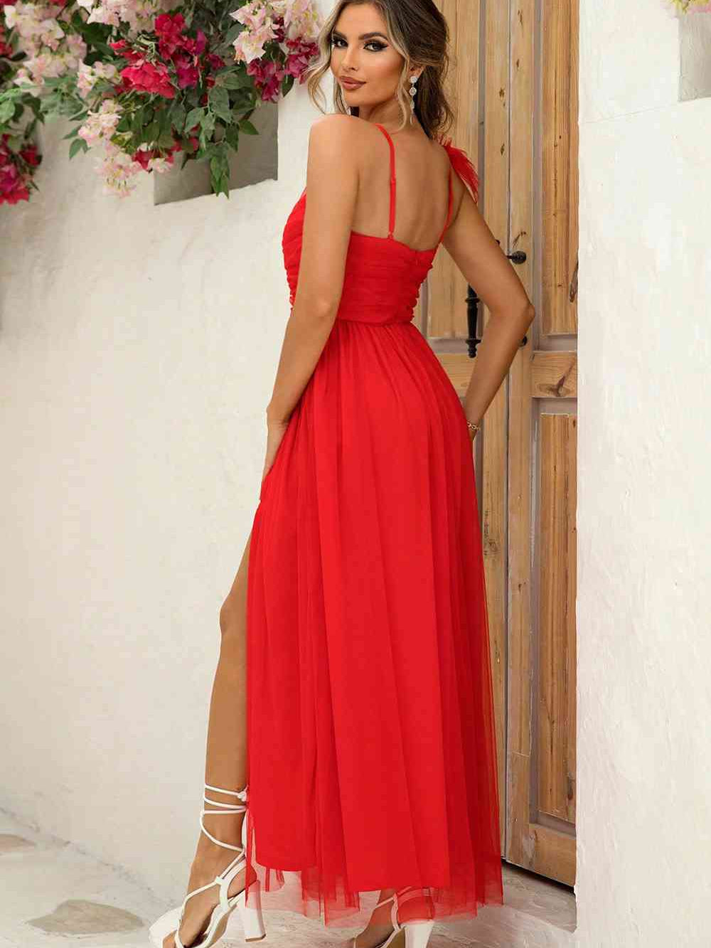 Asymmetrical Ruched Slit Dress