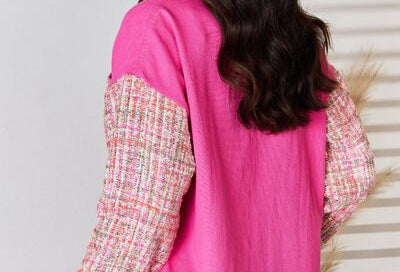 And The Why Tweed Detailed Button Down Raw Hem Shacket