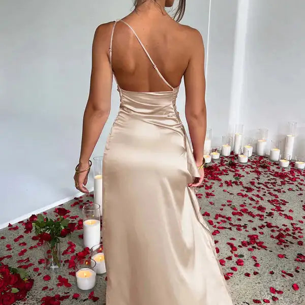 Satin One-Shoulder Sexy Prom Dresses - Stormyjay