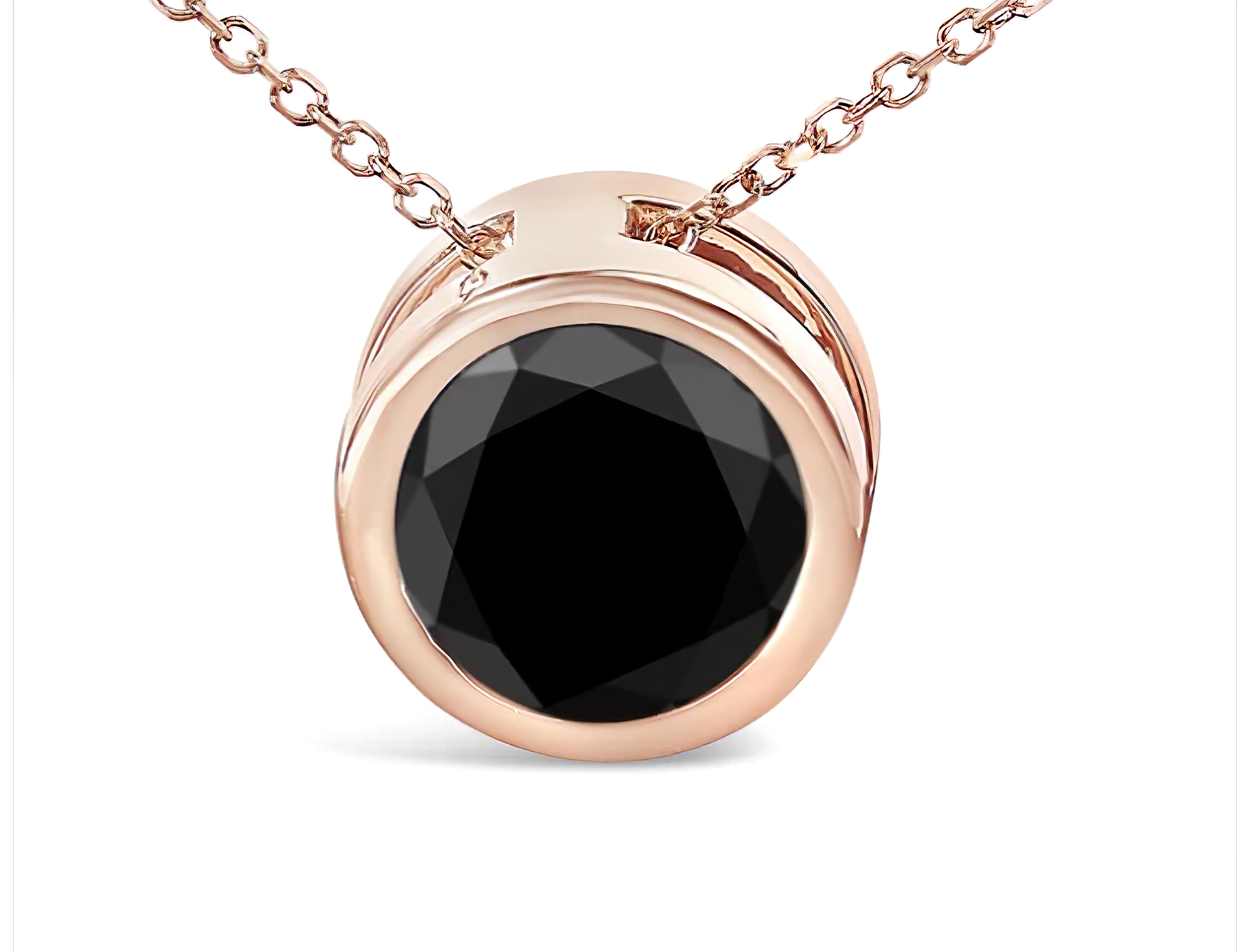 14K Rose Gold 7.0 Cttw Bezel-Set Black Round Diamond Solitaire Pendant Necklace (Black Color, I2-I3 Clarity) - 18" - Stormyjay