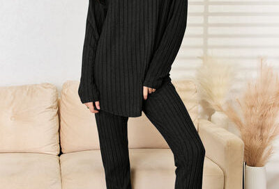 Basic Bae Full Size Notched Long Sleeve Top and Pants Set