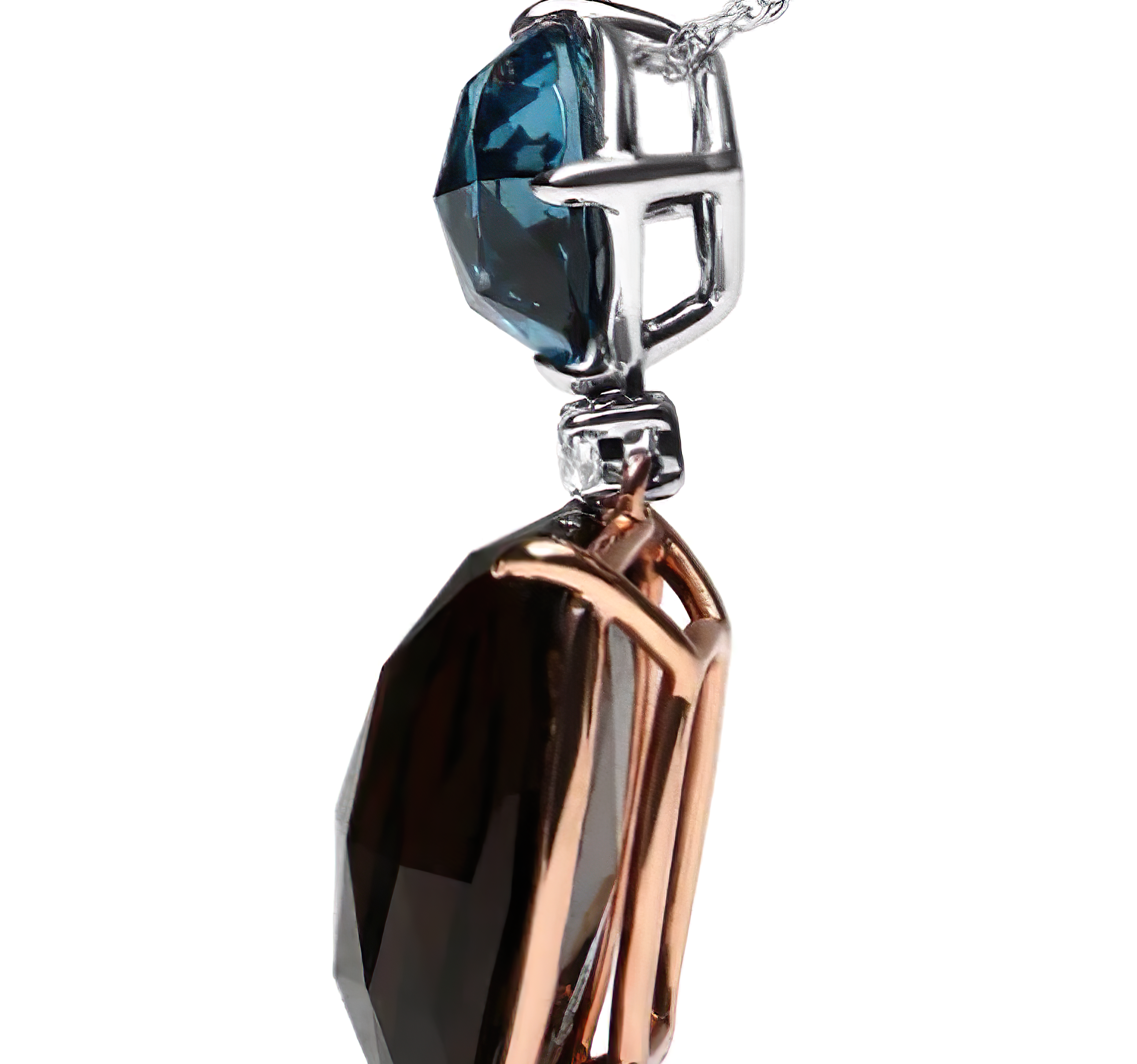 18K Rose and White Gold Diamond Accent and London Blue Topaz and Cushion Cut Smoky Quartz Gemstone Dangle Drop 18" Pendant Necklace (G-H Color, SI1-SI2 Clarity) - Stormyjay