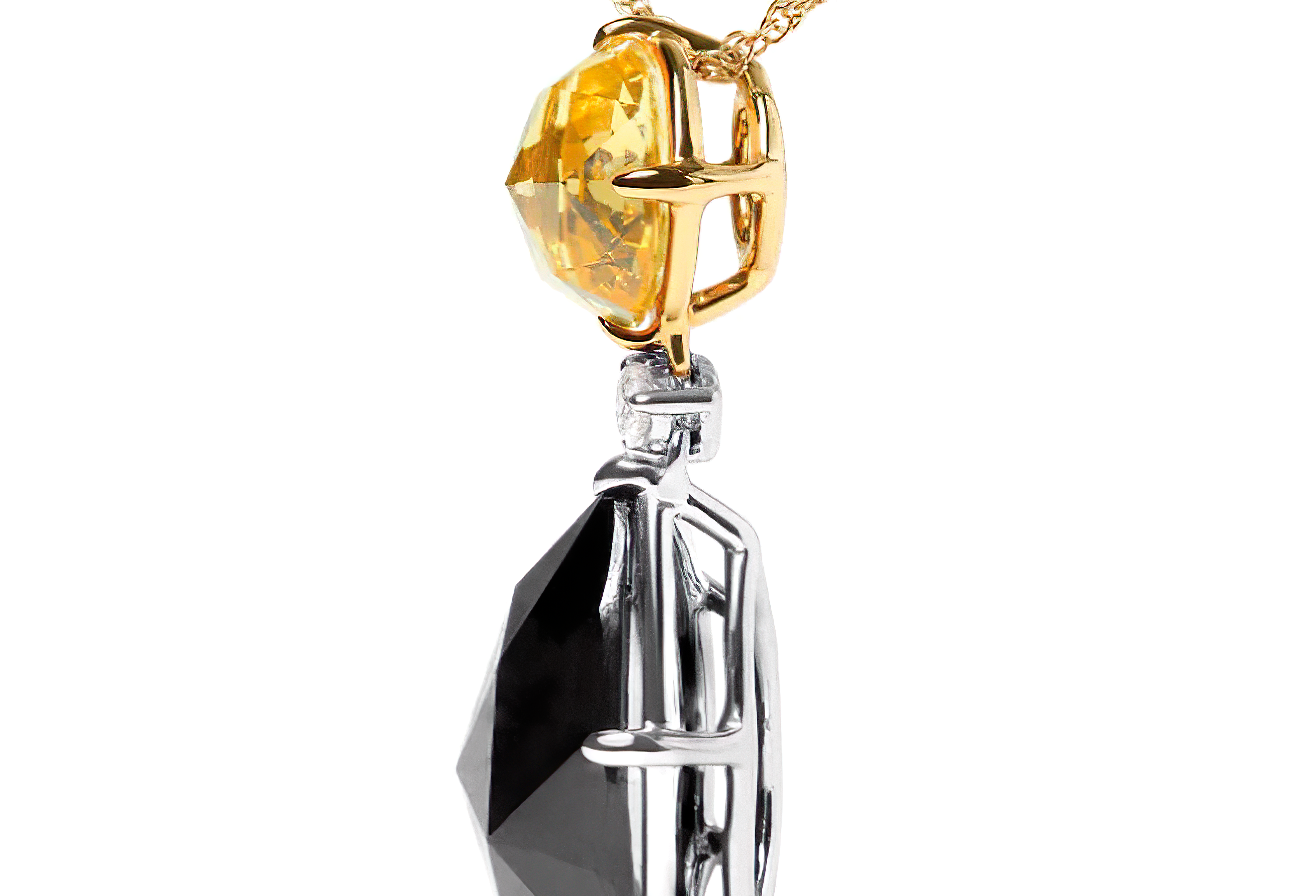 18K White and Yellow Gold Diamond Accent and Round Yellow Citrine and Pear Cut Black Onyx Dangle Drop 18" Pendant Necklace (G-H Color, SI1-SI2 Clarity) - Stormyjay