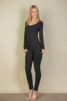 Ribbed Scoop Neck Long Sleeve Jumpsuit - Stormyjay