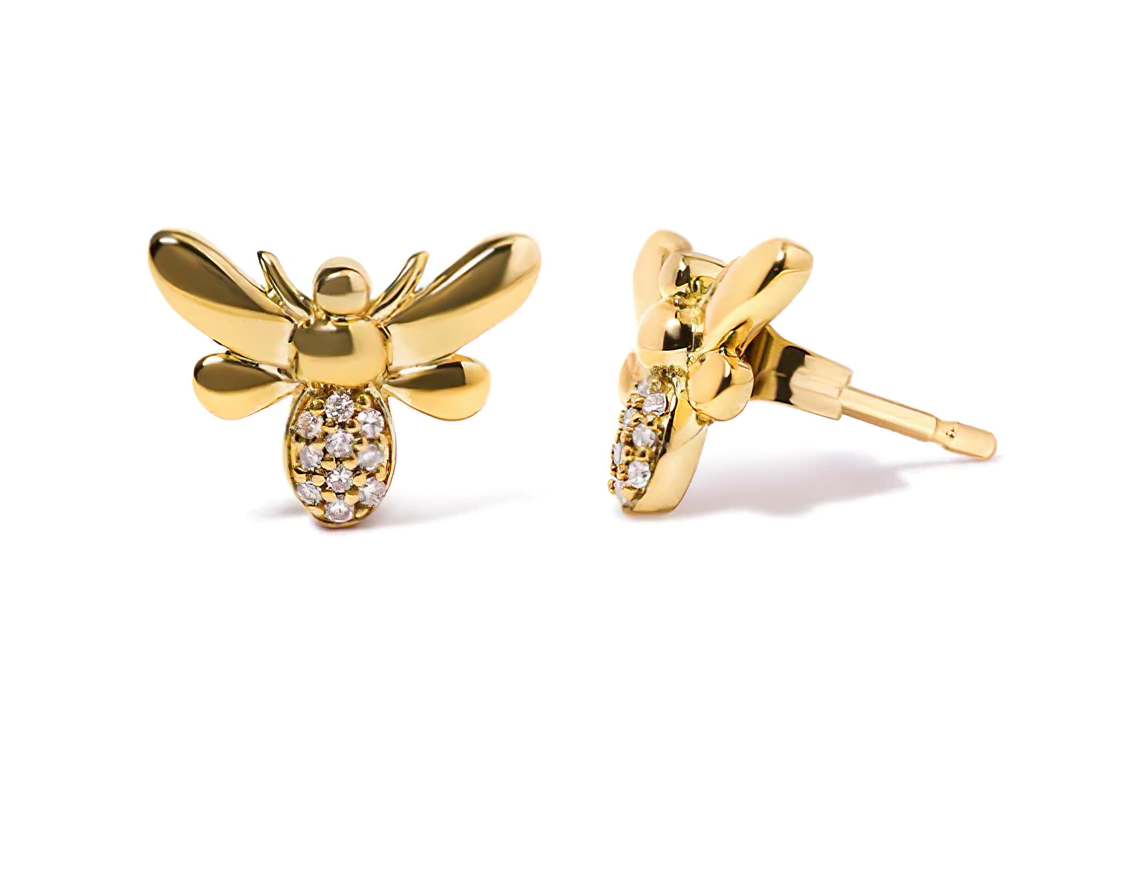10K Yellow Gold Diamond Accented Bumble Bee Stud Earring (H-I Color, I1-I2 Clarity) - Stormyjay