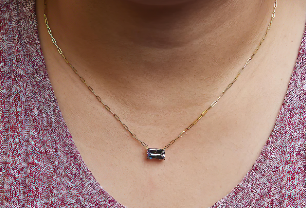 14K Yellow Gold Natural 2 7/8 Cttw Pixel Cut Emerald Bicolor Tanzanite Pendant Necklace with Paperclip Chain - 18 Inches - Stormyjay