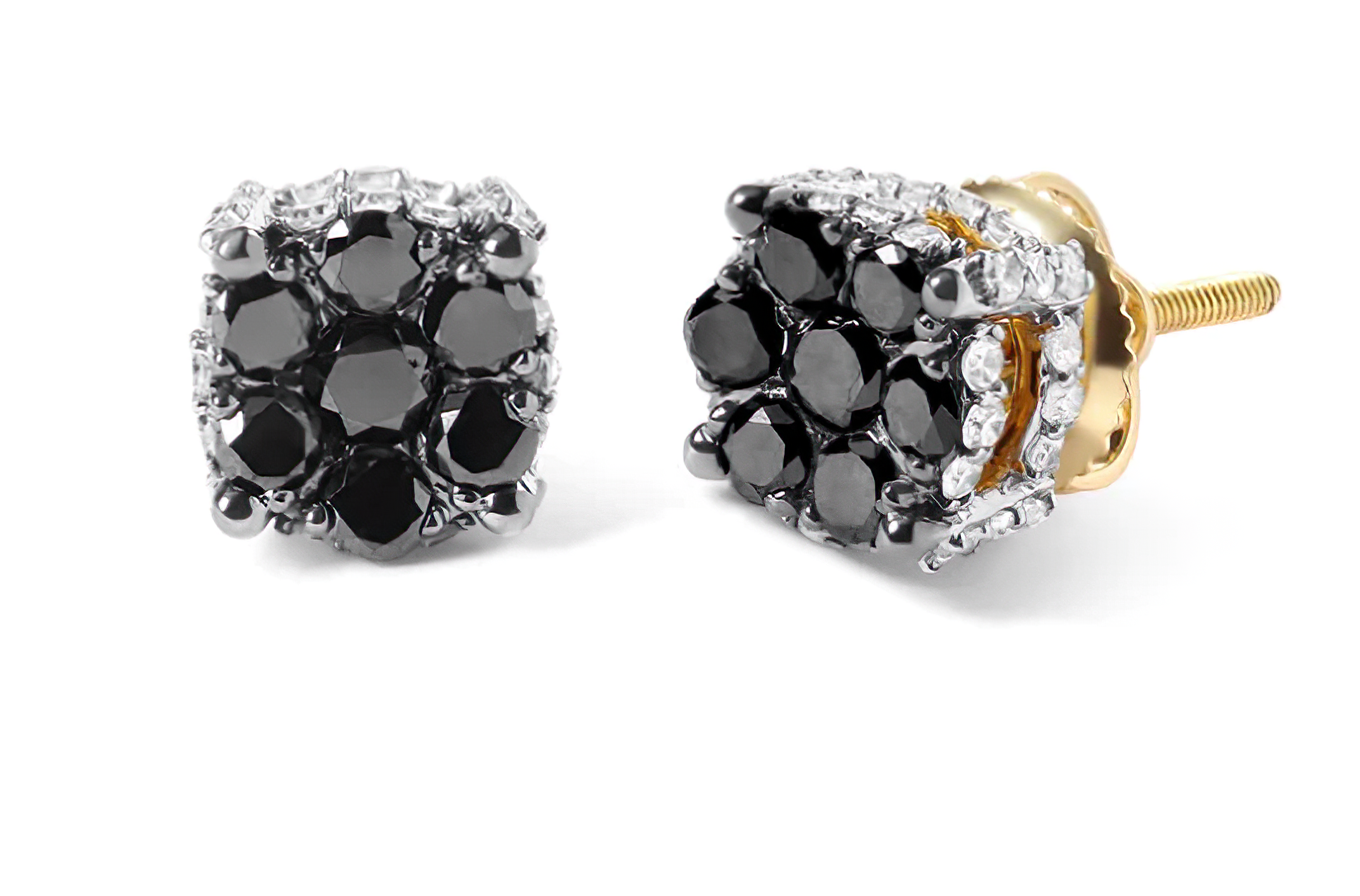 Men's 10K Yellow Gold 1.00 Cttw White and Black Treated Diamond Earring (Black / I-J Color, I2-I3 Clarity) - Stormyjay