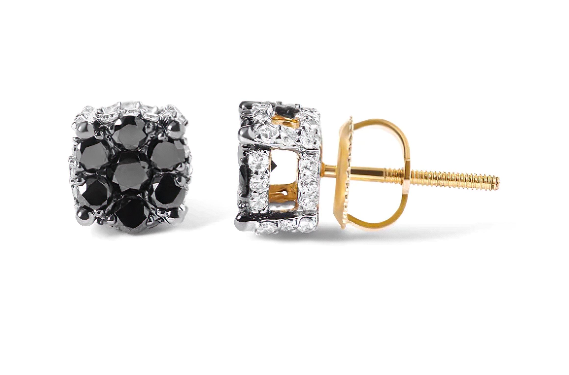 Men's 10K Yellow Gold 1.00 Cttw White and Black Treated Diamond Earring (Black / I-J Color, I2-I3 Clarity) - Stormyjay