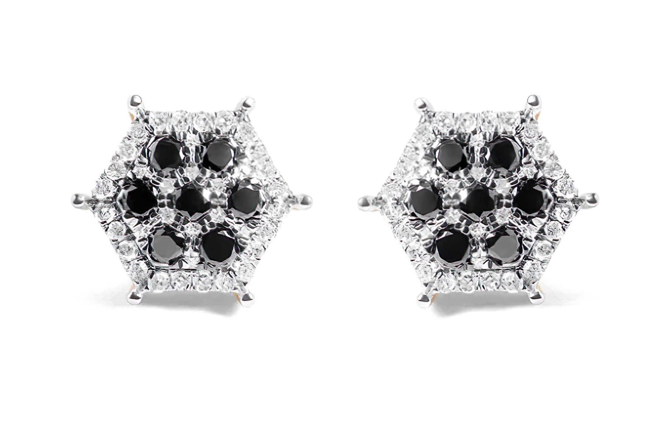 Men's 10K Yellow Gold 7/8 Cttw White and Black Treated Diamond Earring (Black / I-J Color, I2-I3 Clarity) - Stormyjay
