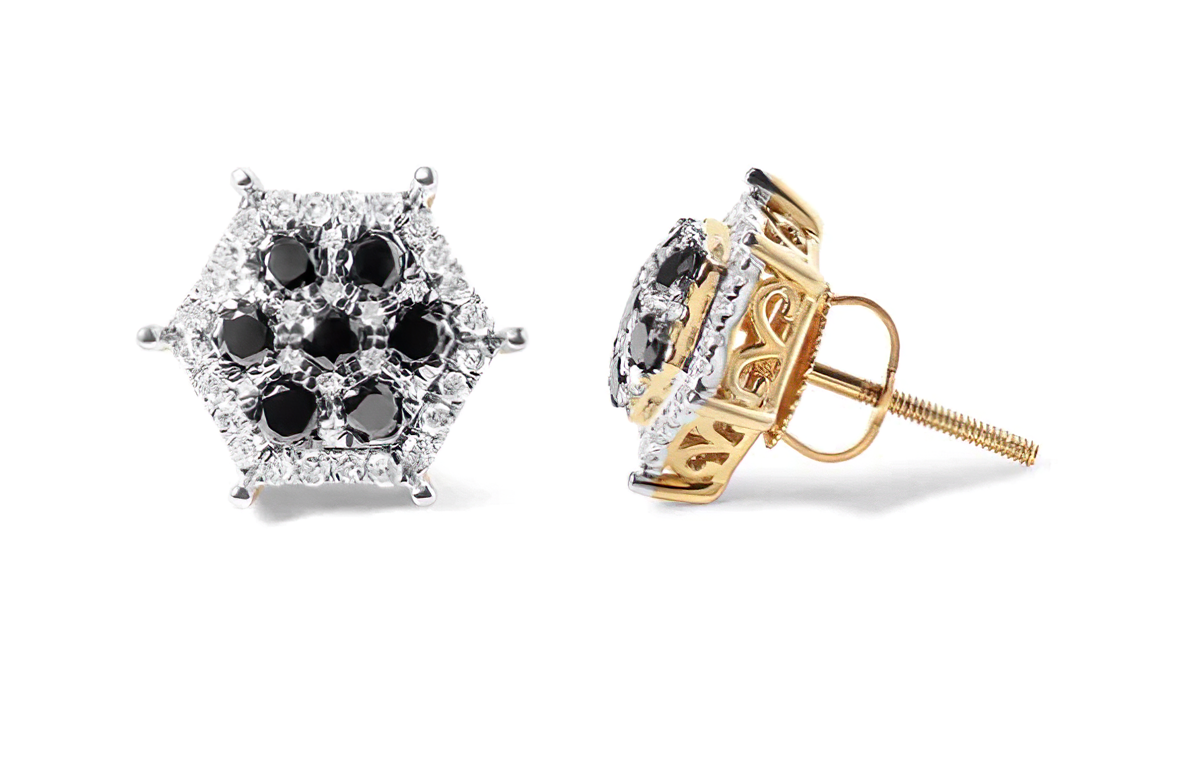 Men's 10K Yellow Gold 7/8 Cttw White and Black Treated Diamond Earring (Black / I-J Color, I2-I3 Clarity) - Stormyjay