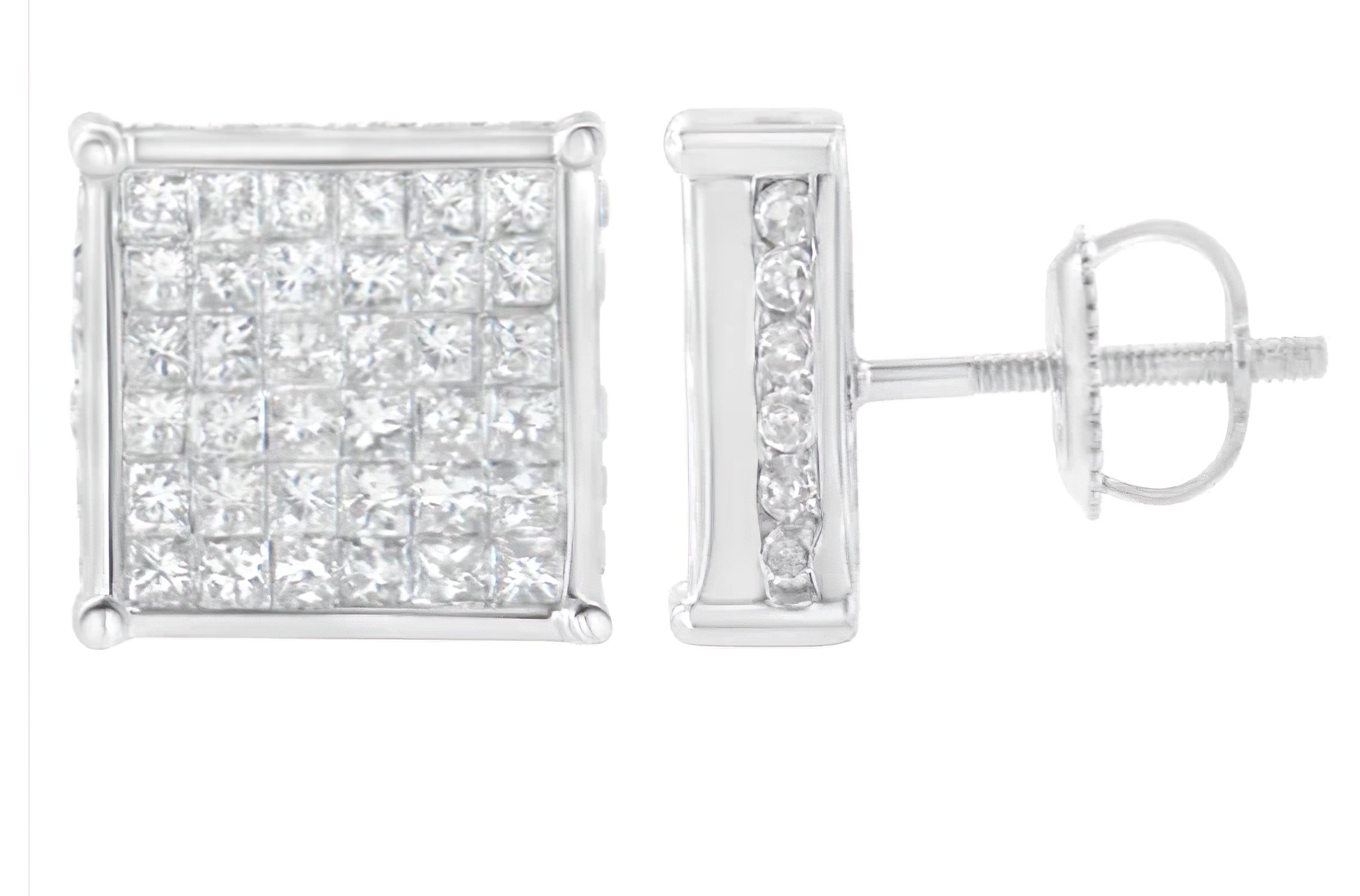 10K White Gold 2ct TDW Princess-Cut Composite Diamond Stud Earring (I-J ,I2-I3) - Stormyjay