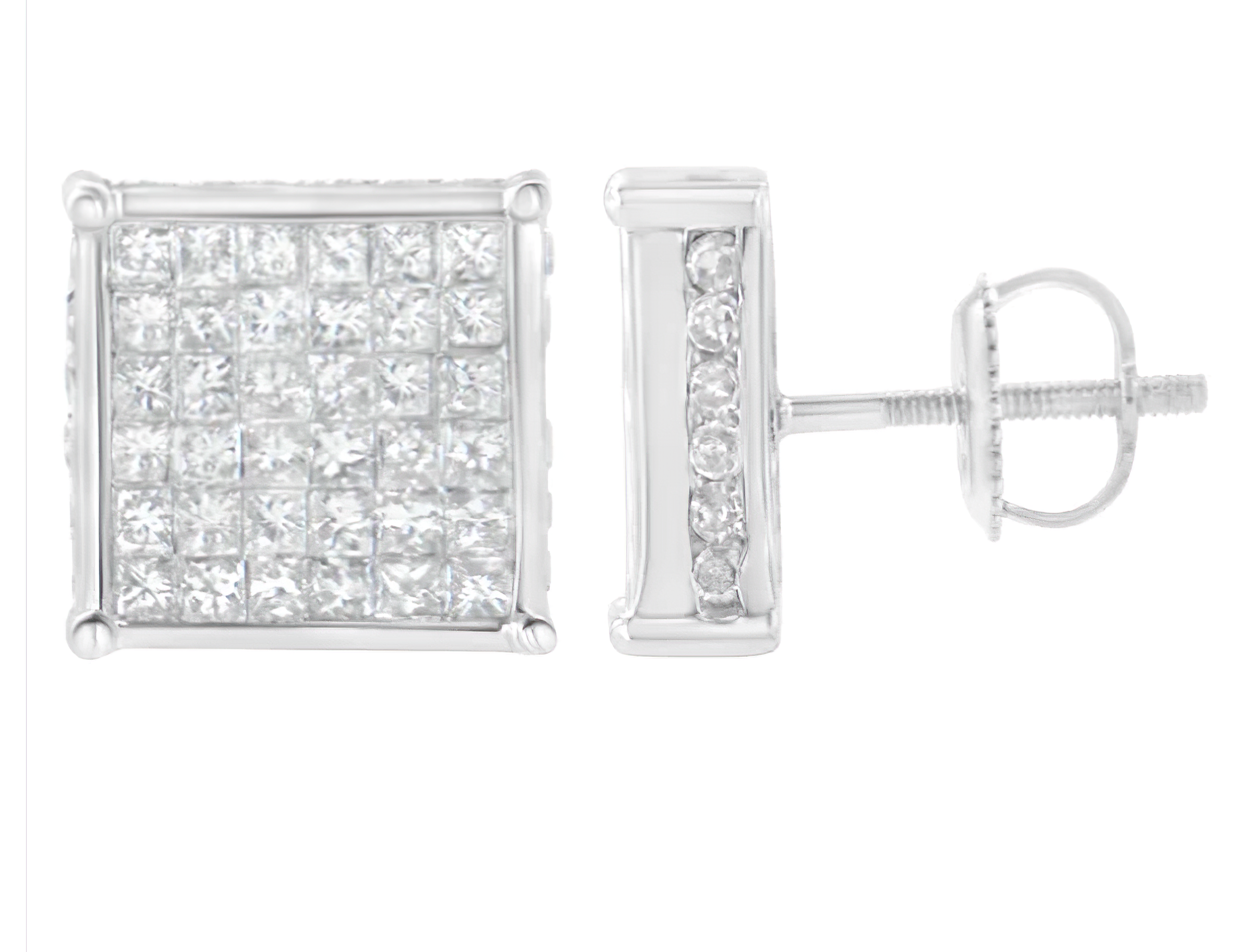 10K White Gold 2ct TDW Princess-Cut Composite Diamond Stud Earring (I-J ,I2-I3) - Stormyjay