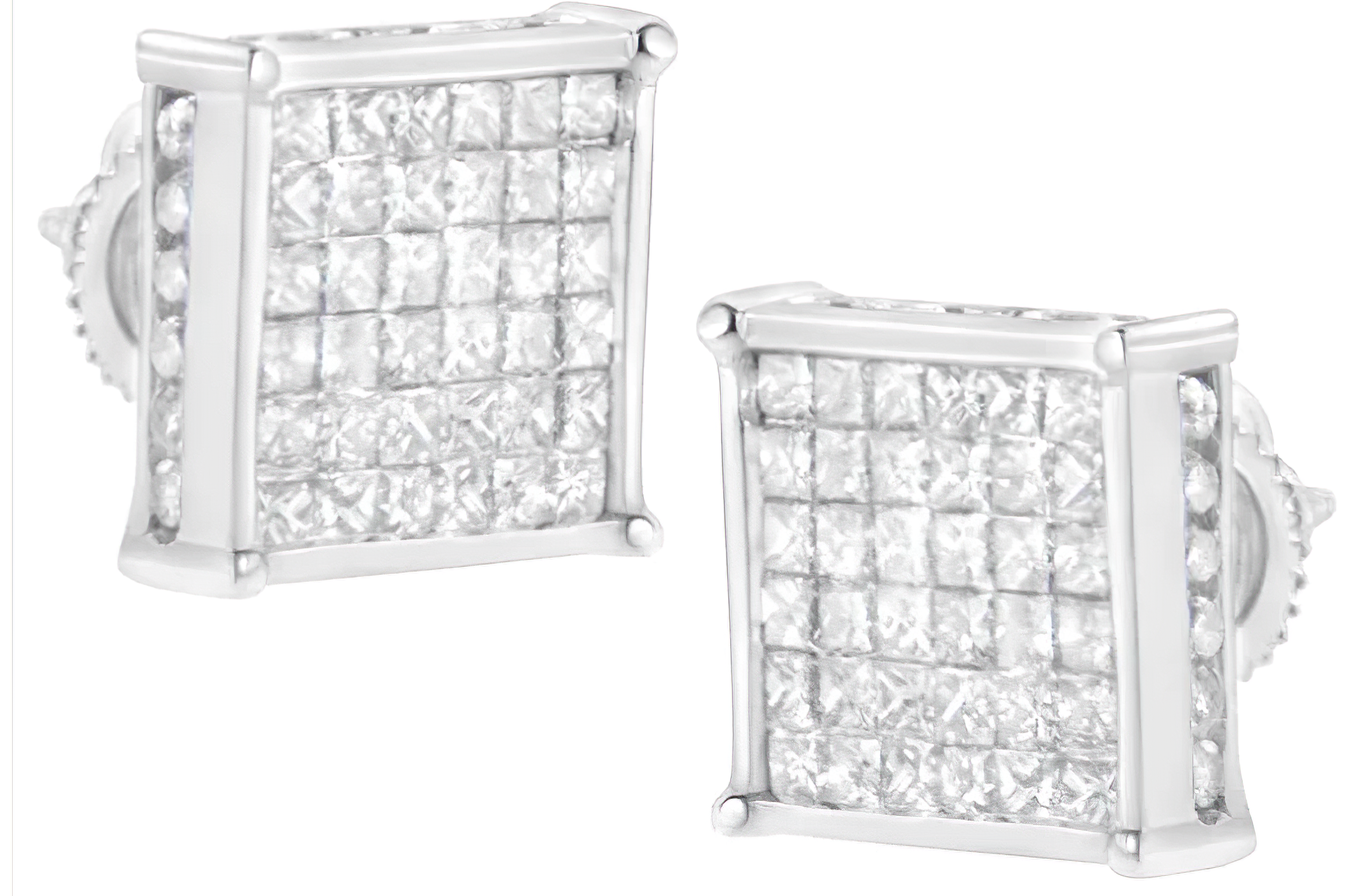 10K White Gold 2ct TDW Princess-Cut Composite Diamond Stud Earring (I-J ,I2-I3) - Stormyjay