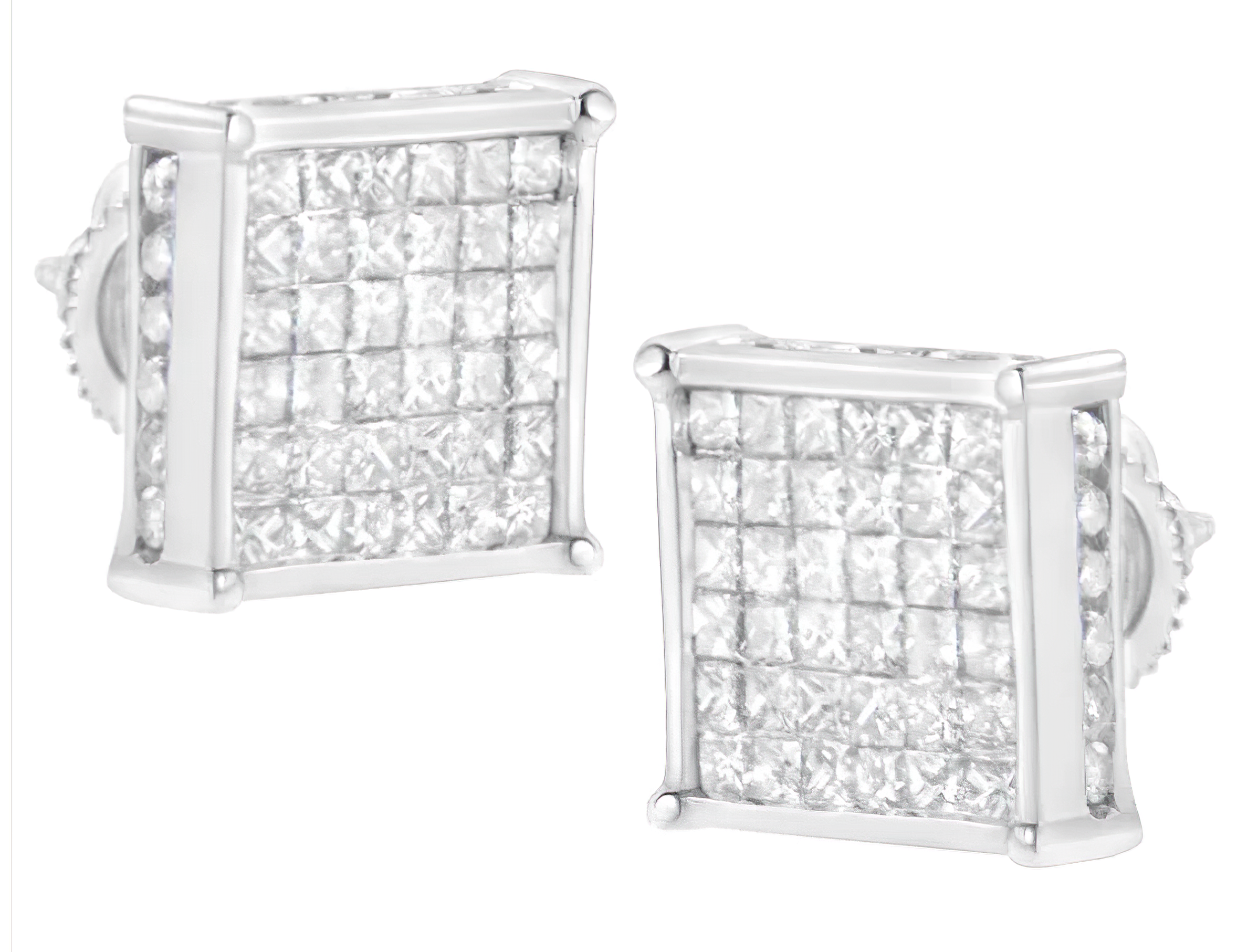 10K White Gold 2ct TDW Princess-Cut Composite Diamond Stud Earring (I-J ,I2-I3) - Stormyjay
