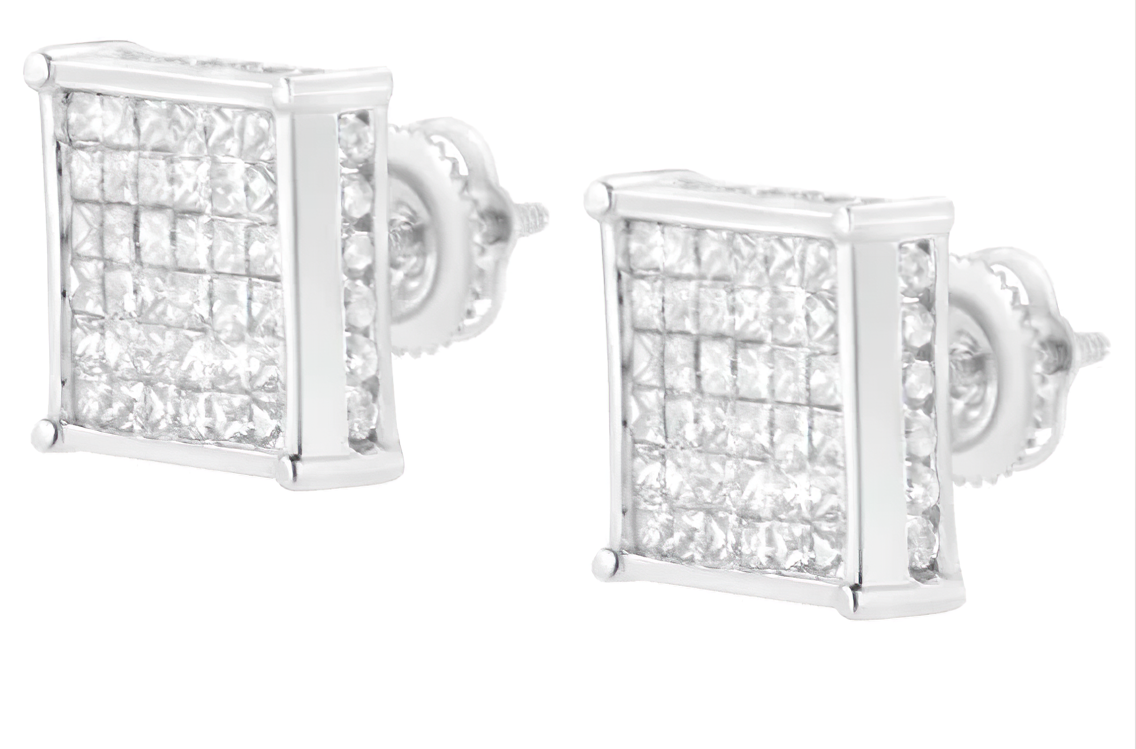 10K White Gold 2ct TDW Princess-Cut Composite Diamond Stud Earring (I-J ,I2-I3) - Stormyjay