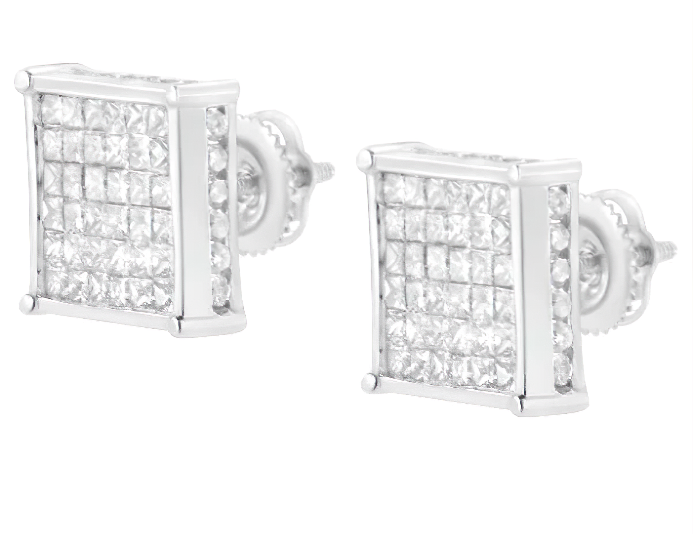 10K White Gold 2ct TDW Princess-Cut Composite Diamond Stud Earring (I-J ,I2-I3) - Stormyjay