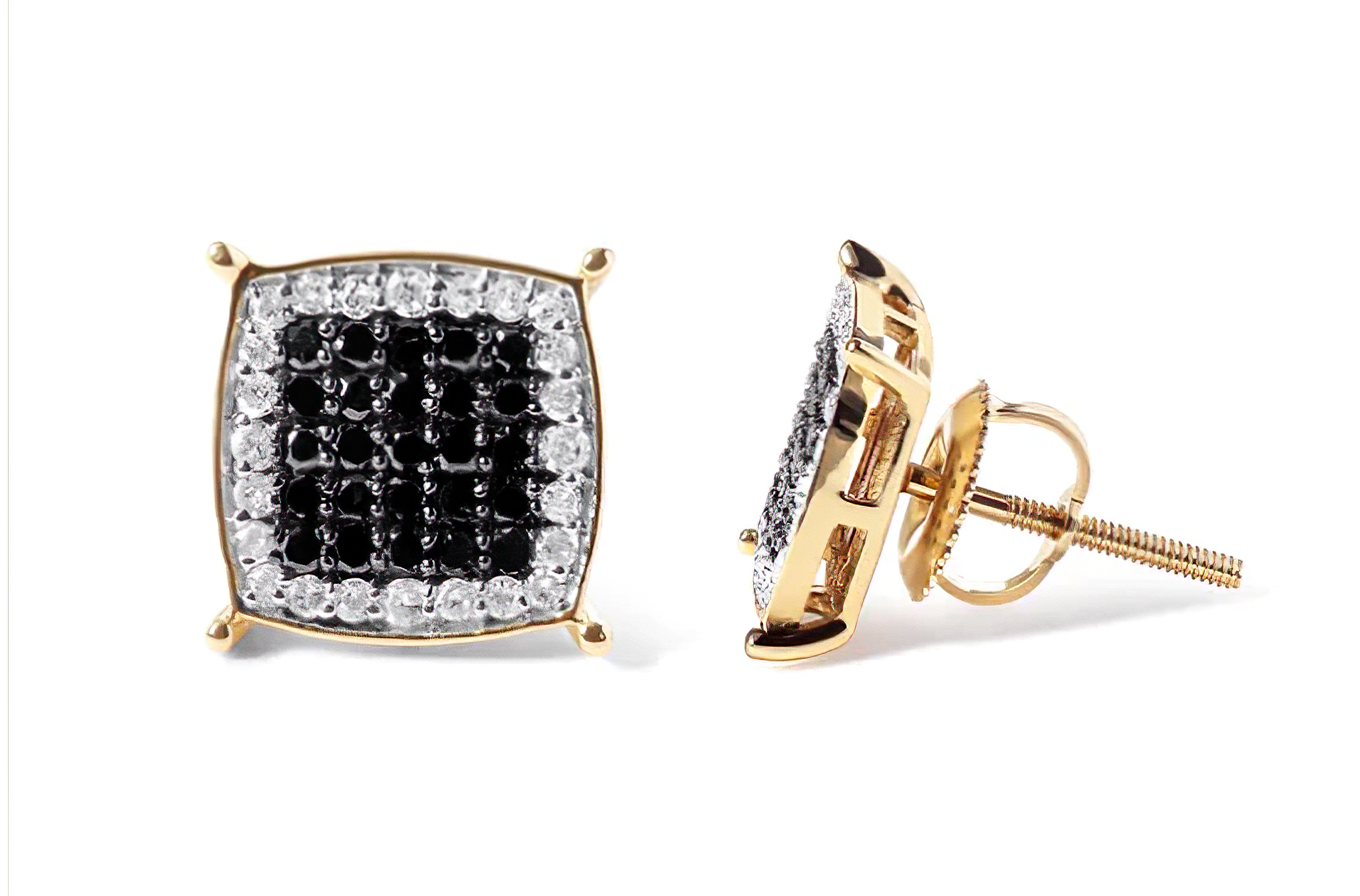 Men's 10K Yellow Gold 1/2 Cttw White and Black Treated Diamond Earring (Black / I-J Color, I2-I3 Clarity) - Stormyjay