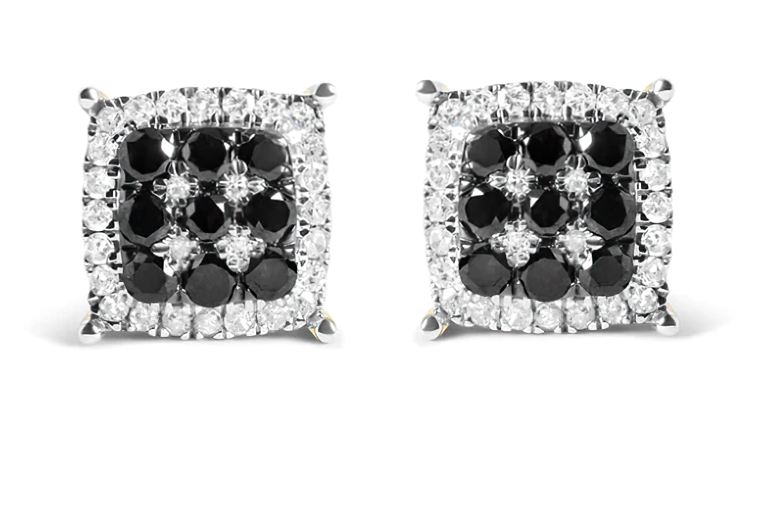 Men's 10K Yellow Gold 7/8 Cttw White and Black Treated Diamond Earring (Black / I-J Color, I2-I3 Clarity) - Stormyjay