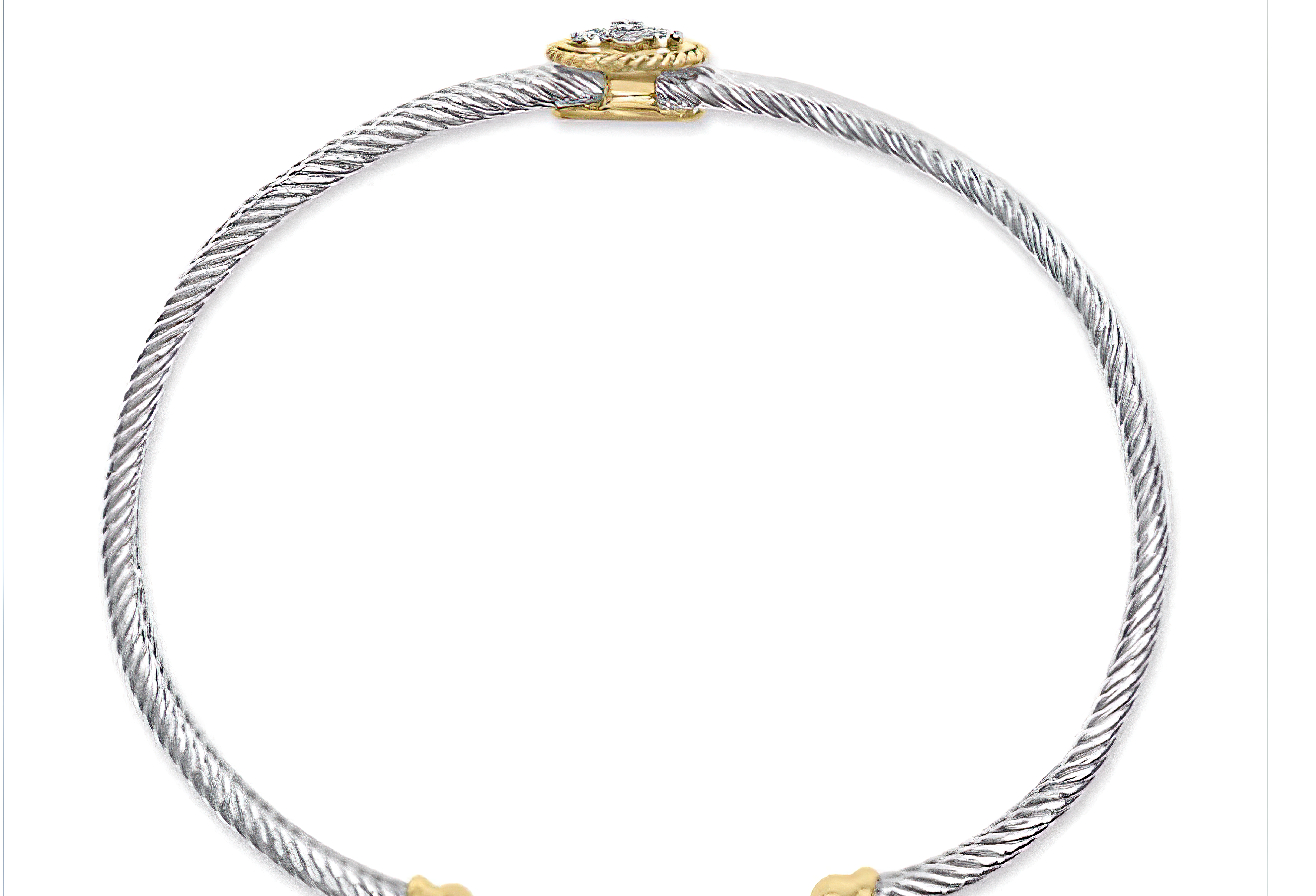 18K Yellow Gold Plated .925 Sterling Silver Diamond Accent and Fleur Di Lis Medallion Bangle Bracelet (I-J Color, SI1-SI2 Clarity) - 7.25 Inches - Stormyjay