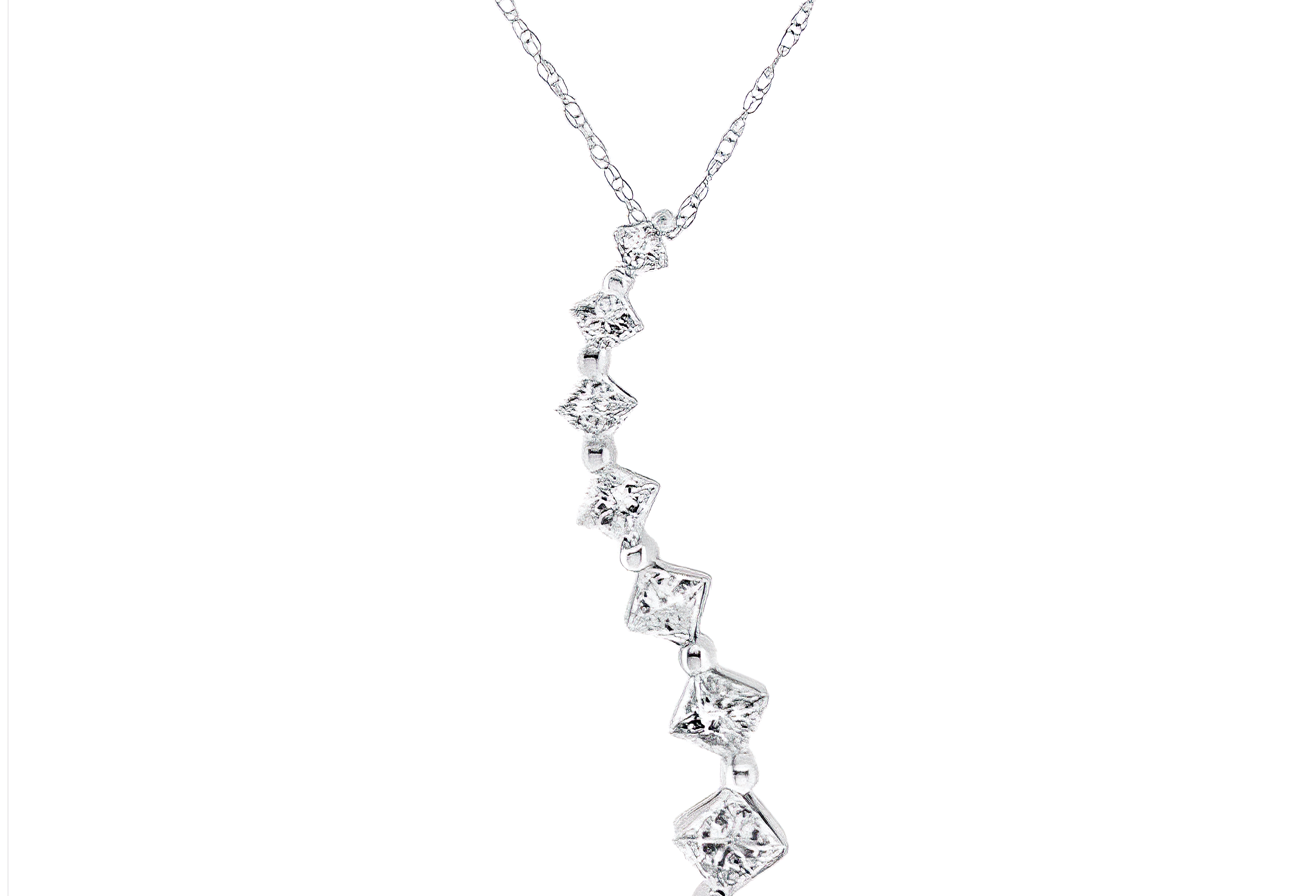14K White Gold 2.00 Cttw Princess-cut and Baguette-Cut Diamond Journey 18" Pendant Necklace (H-I Color, SI2-I1 Clarity) - Stormyjay