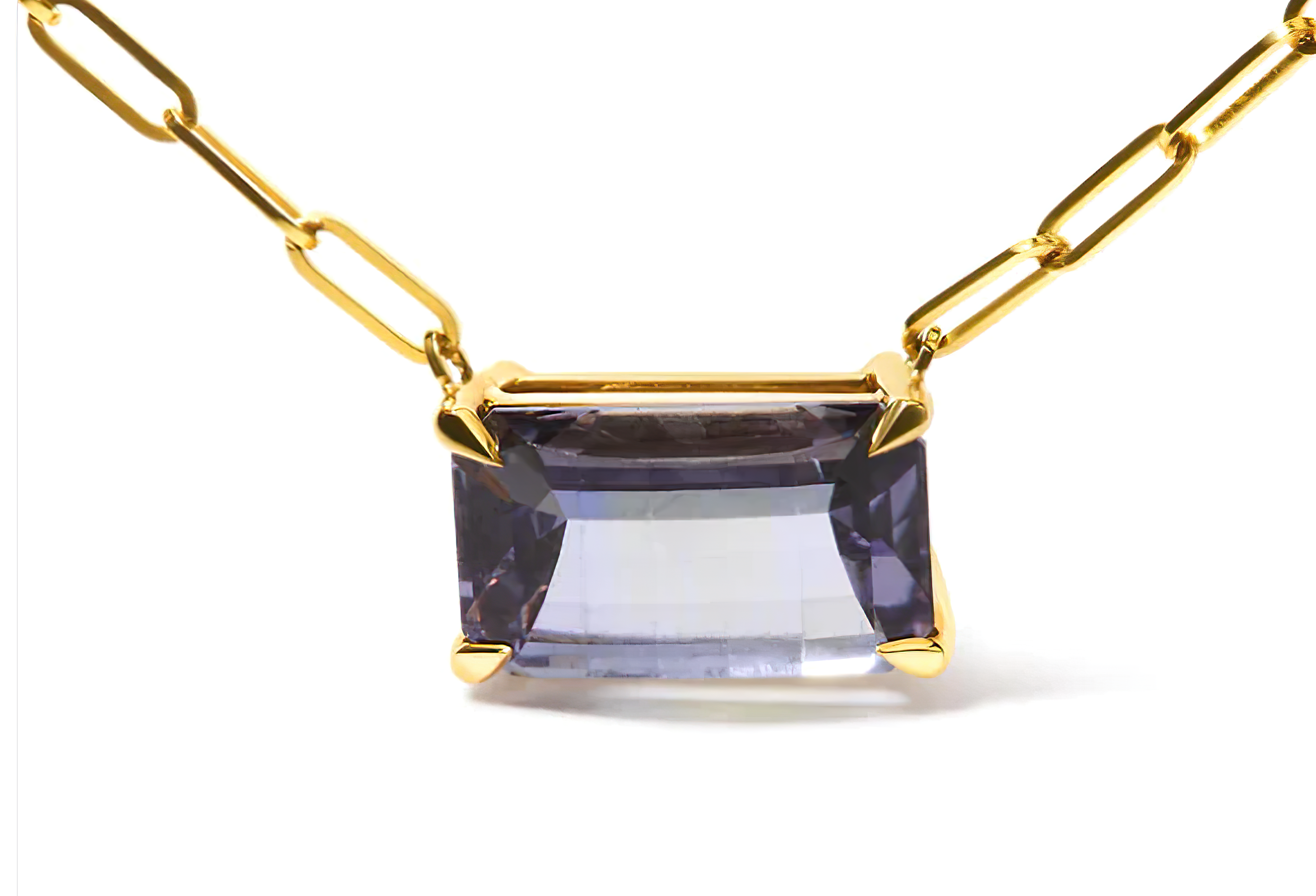 14K Yellow Gold Natural 2 7/8 Cttw Pixel Cut Emerald Bicolor Tanzanite Pendant Necklace with Paperclip Chain - 18 Inches - Stormyjay