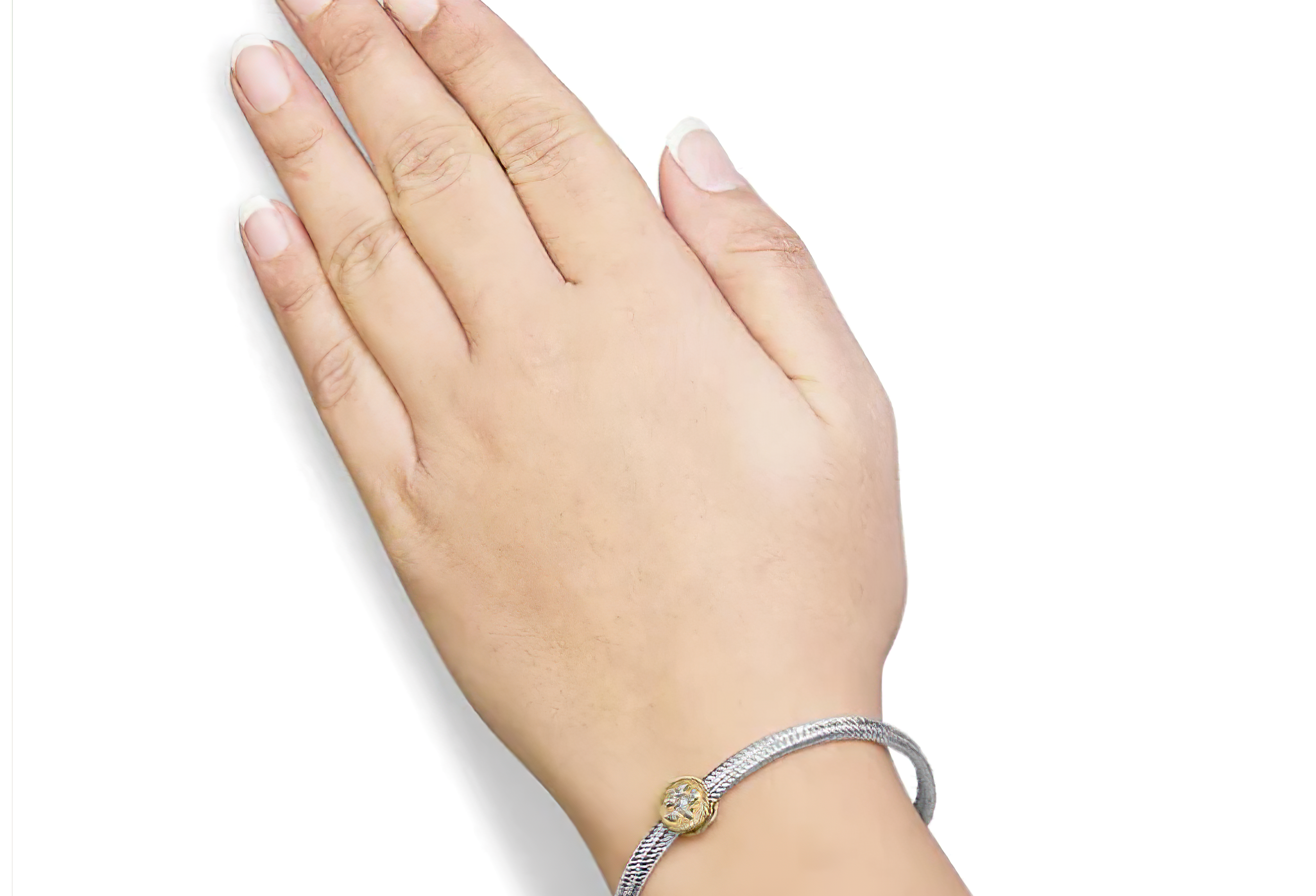 18K Yellow Gold Plated .925 Sterling Silver Diamond Accent and Fleur Di Lis Medallion Bangle Bracelet (I-J Color, SI1-SI2 Clarity) - 7.25 Inches - Stormyjay