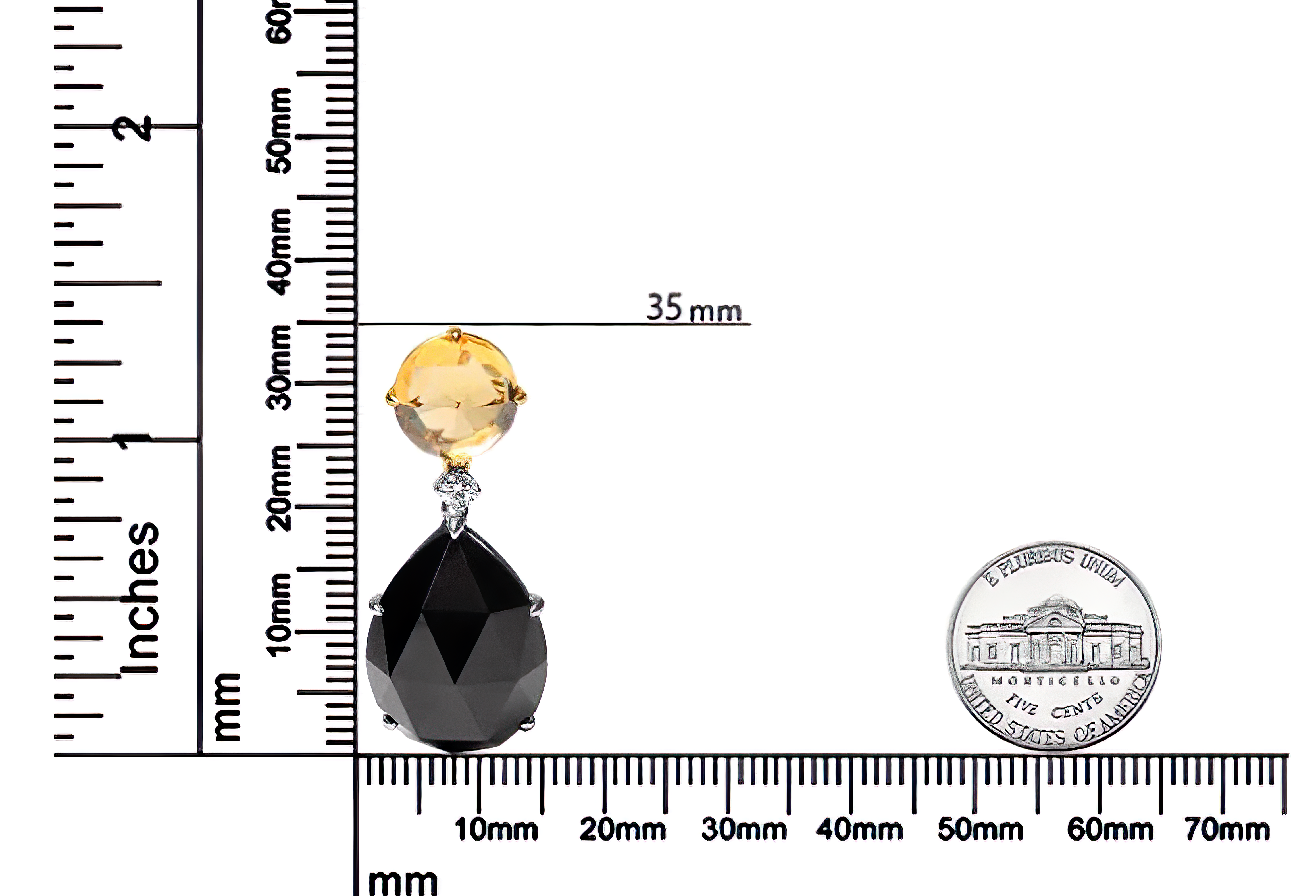 18K White and Yellow Gold Diamond Accent and Round Yellow Citrine and Pear Cut Black Onyx Dangle Drop 18" Pendant Necklace (G-H Color, SI1-SI2 Clarity) - Stormyjay