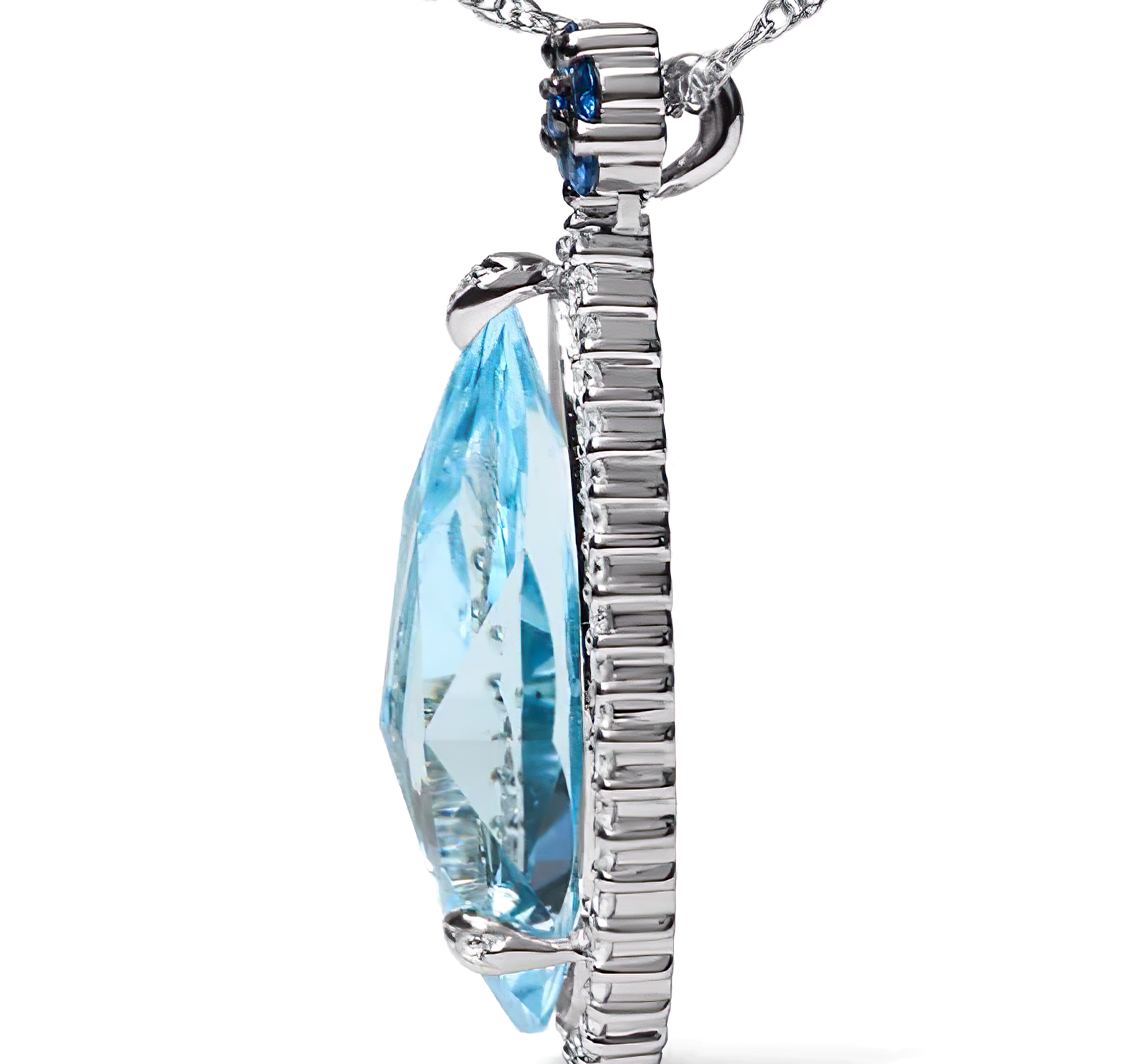 18K White Gold 3/8 Cttw Pave Set Diamond and Sky Blue Topaz and Blue Sapphire Gemstone Floral Teardrop Halo 18" Pendant Necklace (G-H Color, SI2-I1 Clarity) - Stormyjay