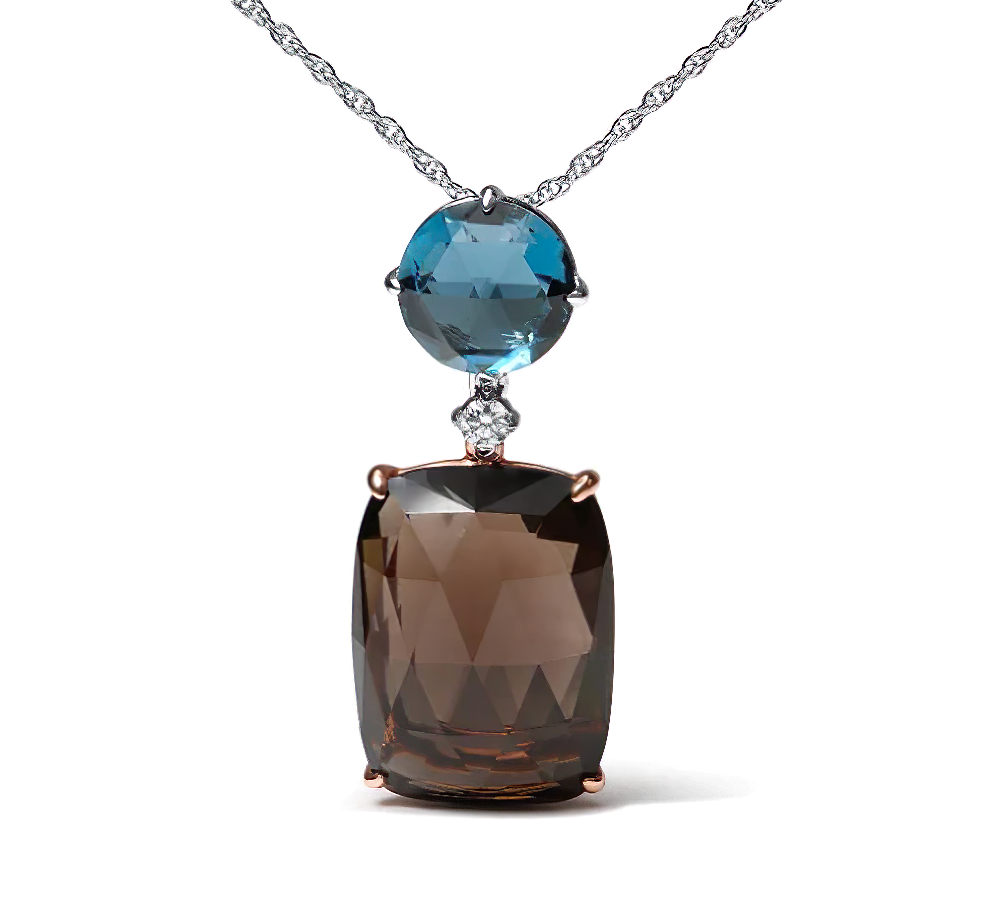 18K Rose and White Gold Diamond Accent and London Blue Topaz and Cushion Cut Smoky Quartz Gemstone Dangle Drop 18" Pendant Necklace (G-H Color, SI1-SI2 Clarity) - Stormyjay
