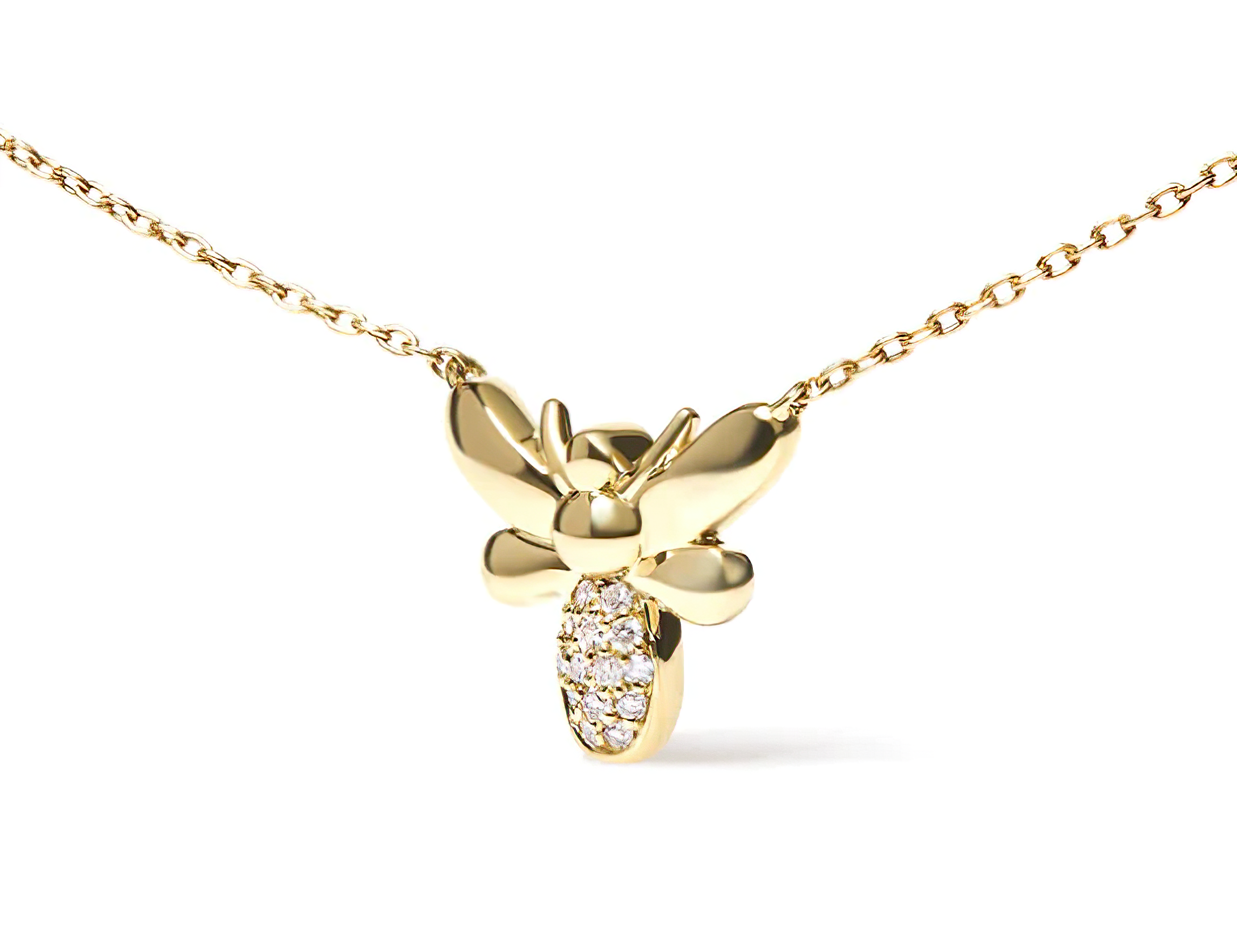 10K Yellow Gold Diamond Accented Bumble Bee Pendant 18-Inch Necklace (H-I Color, I1-I2 Clarity) - Stormyjay