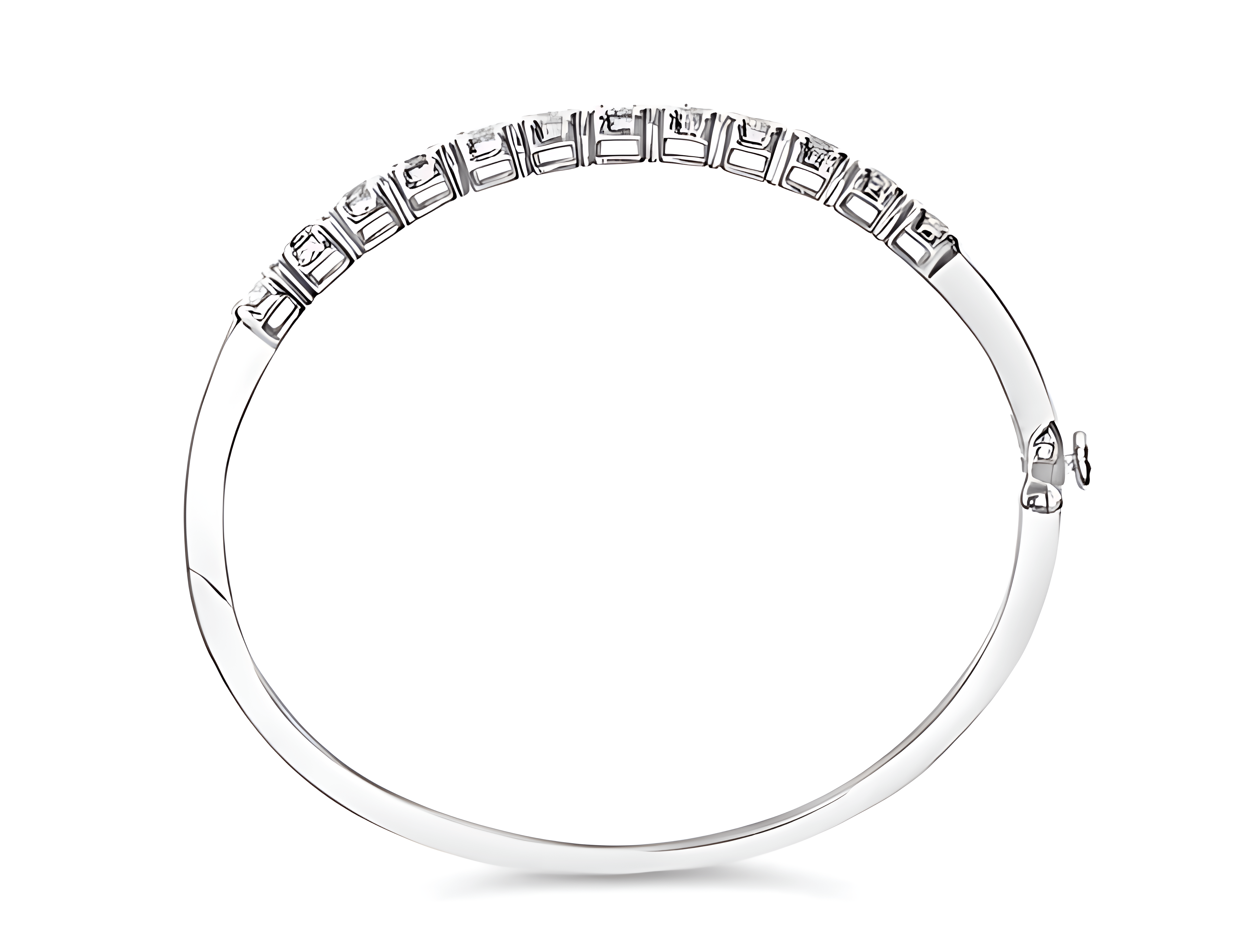 14K White Gold 1 7/8 Cttw Semi Bezel Set Diamond Floral Cluster Bangle Bracelet (H-I Color, SI1-SI2 Clarity) - Fits wrists up to 7.25 Inches - Stormyjay