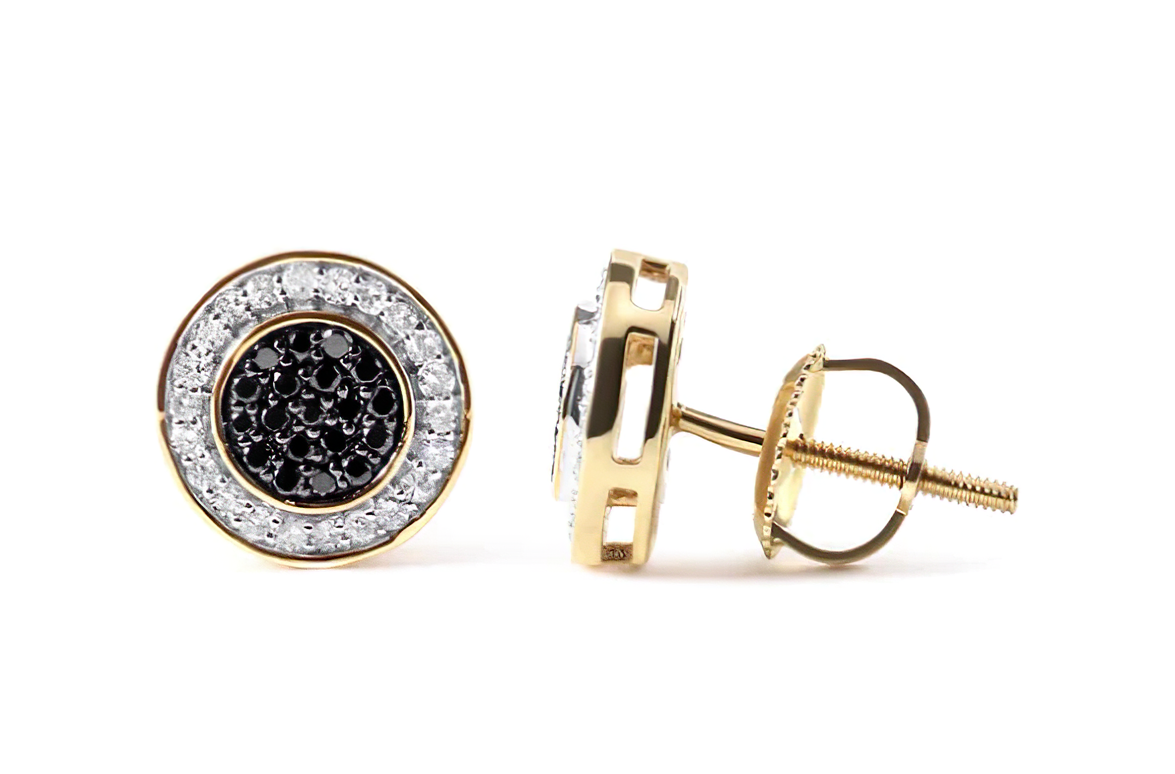 Men's 10K Yellow Gold 1/3 Cttw White and Black Treated Diamond Earring (Black / I-J Color, I2-I3 Clarity) - Stormyjay