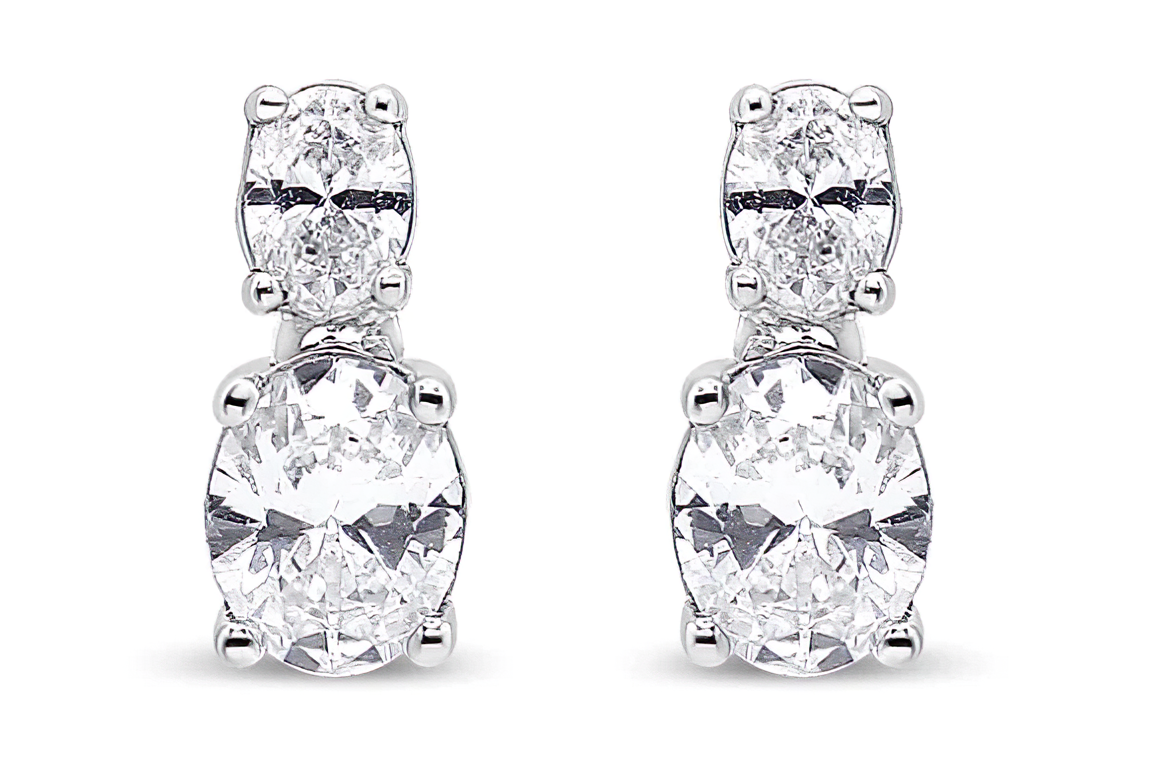 14K White Gold 1.0 Cttw Oval Lab Grown Diamond 2 Stone Drop and Dangle Stud Earrings (G-H Color, VS2-SI1 Clarity) - Stormyjay