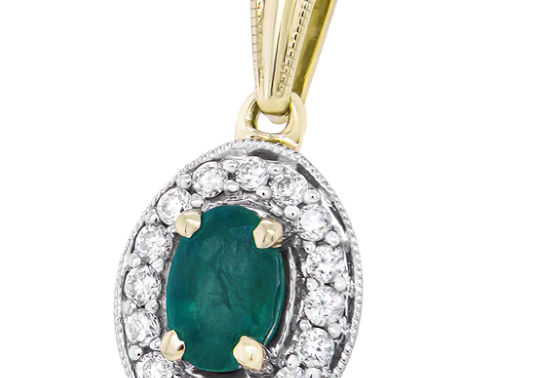14K Yellow Gold 6x4mm Emerald and 1/5 Cttw Round Diamond Halo Pendant 18" Necklace - (H-I Color, SI1-SI2 Clarity) - Stormyjay