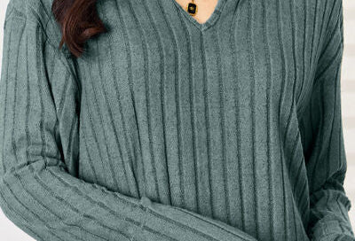 Basic Bae Full Size Notched Long Sleeve Top and Pants Set