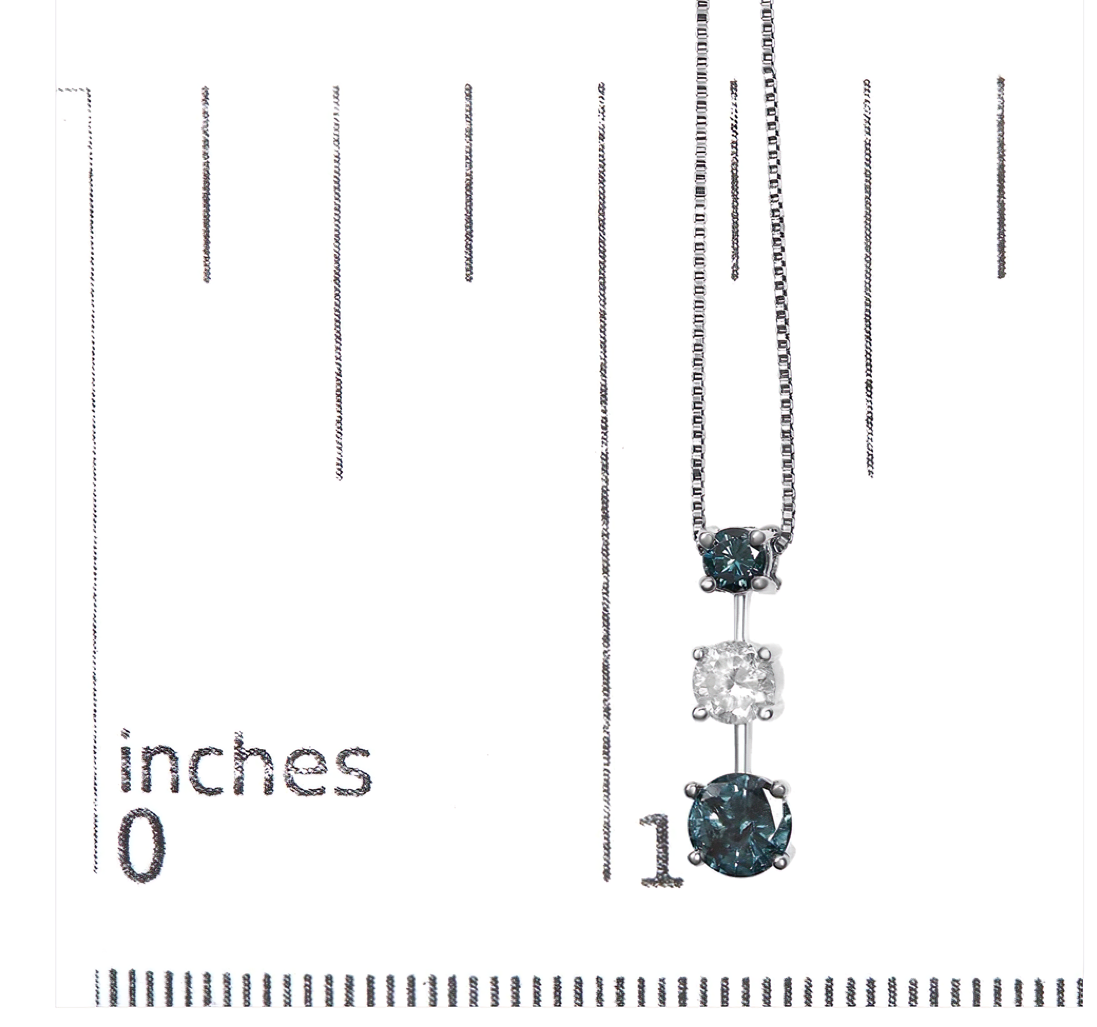 14K White Gold 1 1/2 Cttw Treated Blue and White Diamond 3-Stone 18" Pendant Necklace (Blue/H-I Color, I1-I2 Clarity) - Stormyjay