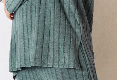 Basic Bae Full Size Ribbed Round Neck High-Low Slit Top and Pants Set