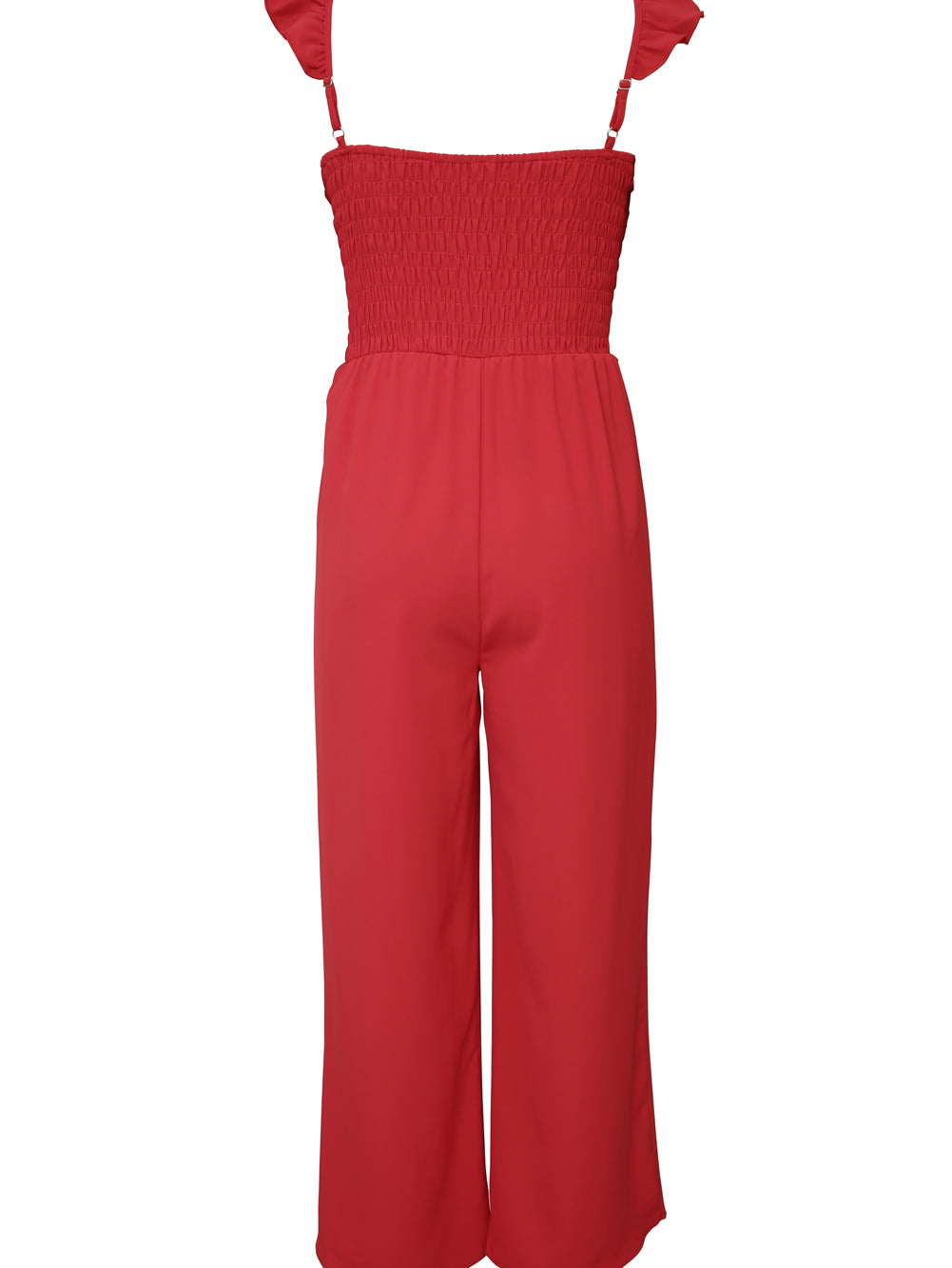 Apricot Smocked Ruffle Strap Pocket Wide Leg Jumpsuit - Stormyjay