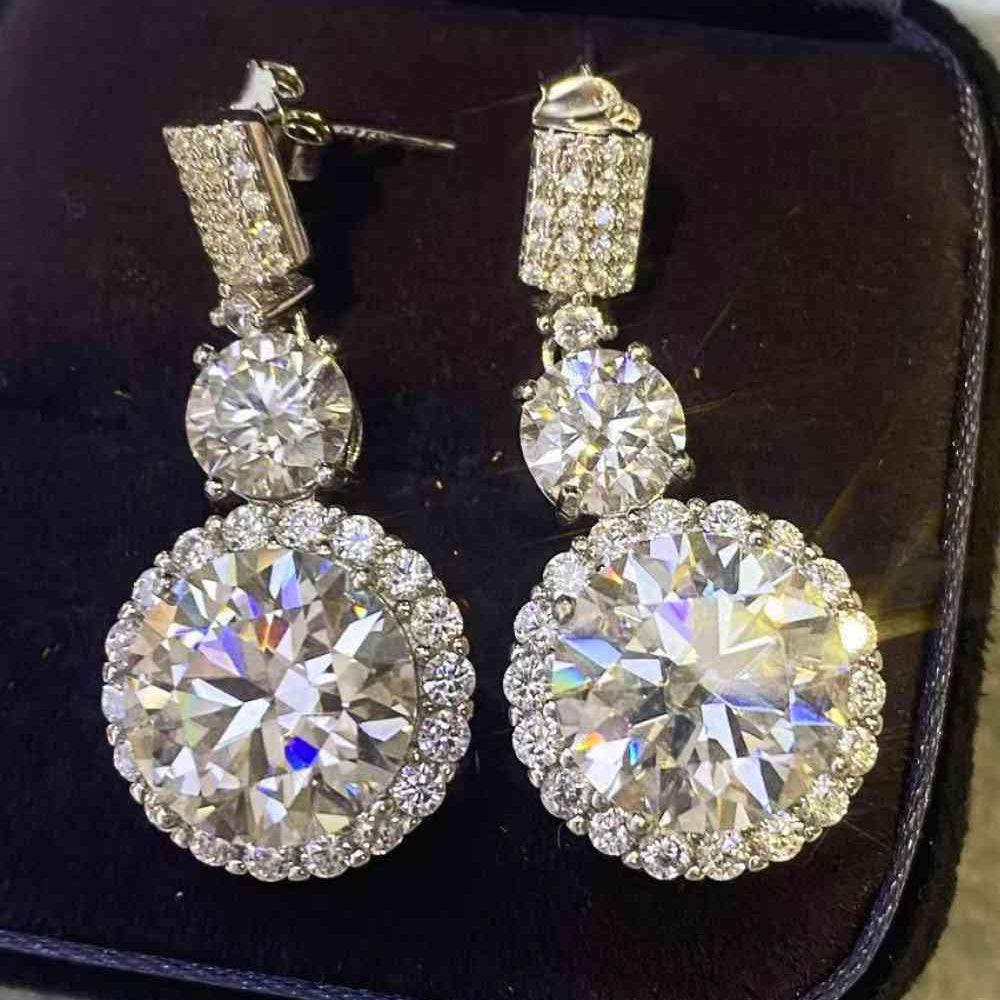 12 Carat Moissanite Platinum-Plated Drop Earrings