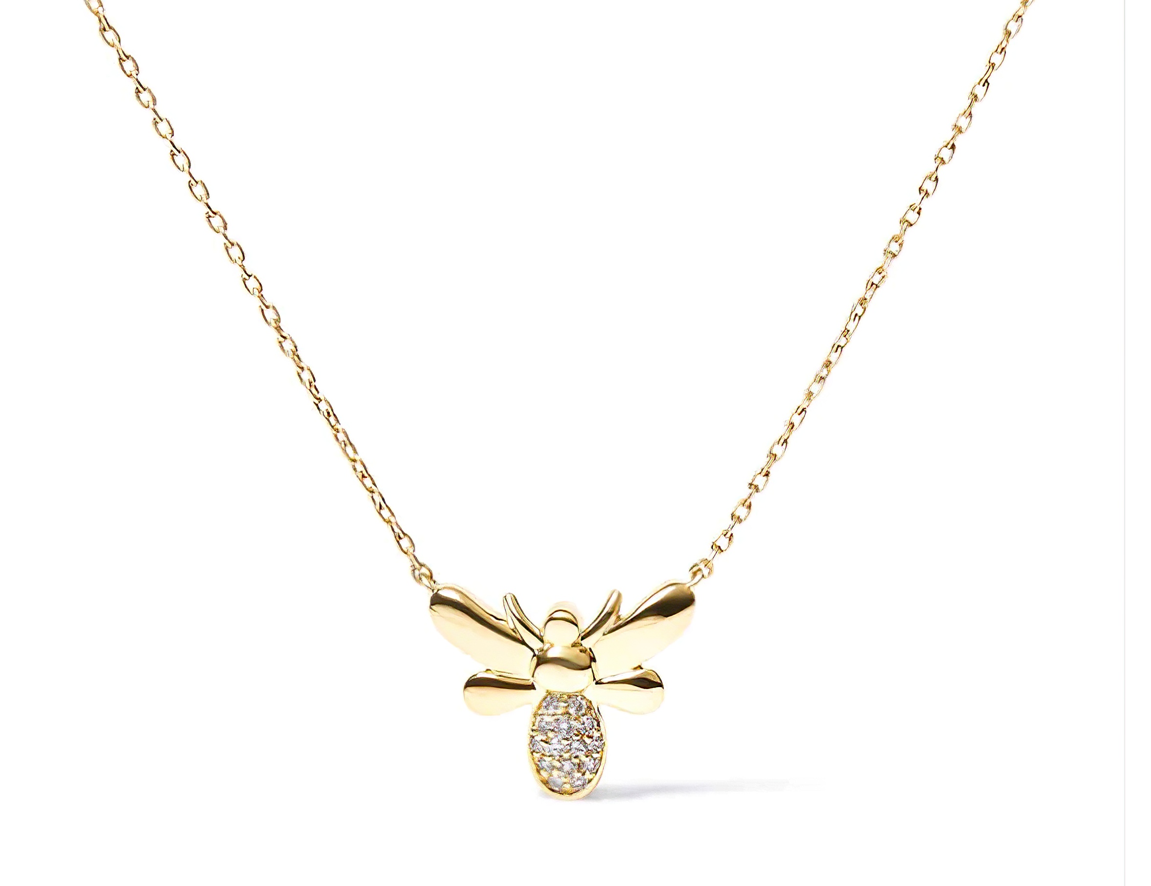 10K Yellow Gold Diamond Accented Bumble Bee Pendant 18-Inch Necklace (H-I Color, I1-I2 Clarity) - Stormyjay