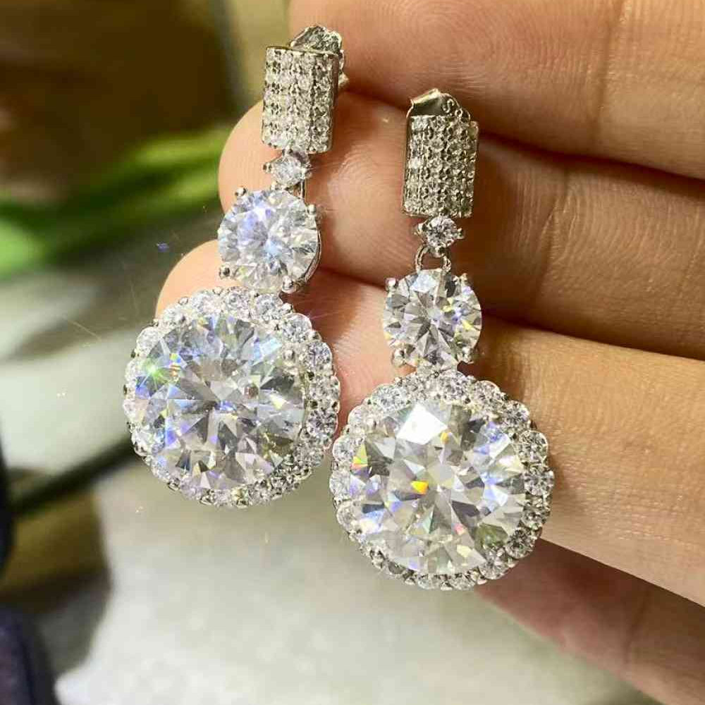 12 Carat Moissanite Platinum-Plated Drop Earrings