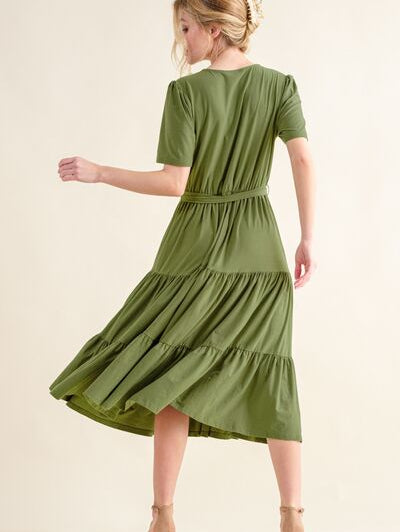 And The Why Soft Short Sleeve Tiered Midi Dress - Stormyjay