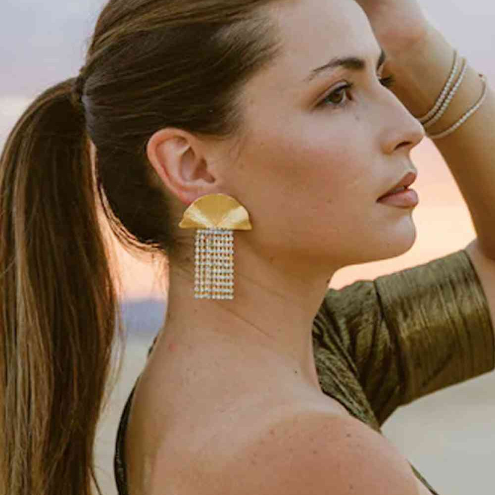 18K Gold Plated Fan Fringe Dangle Earrings