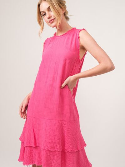 And The Why Washed Fringe Detail Tiered Dress - Stormyjay