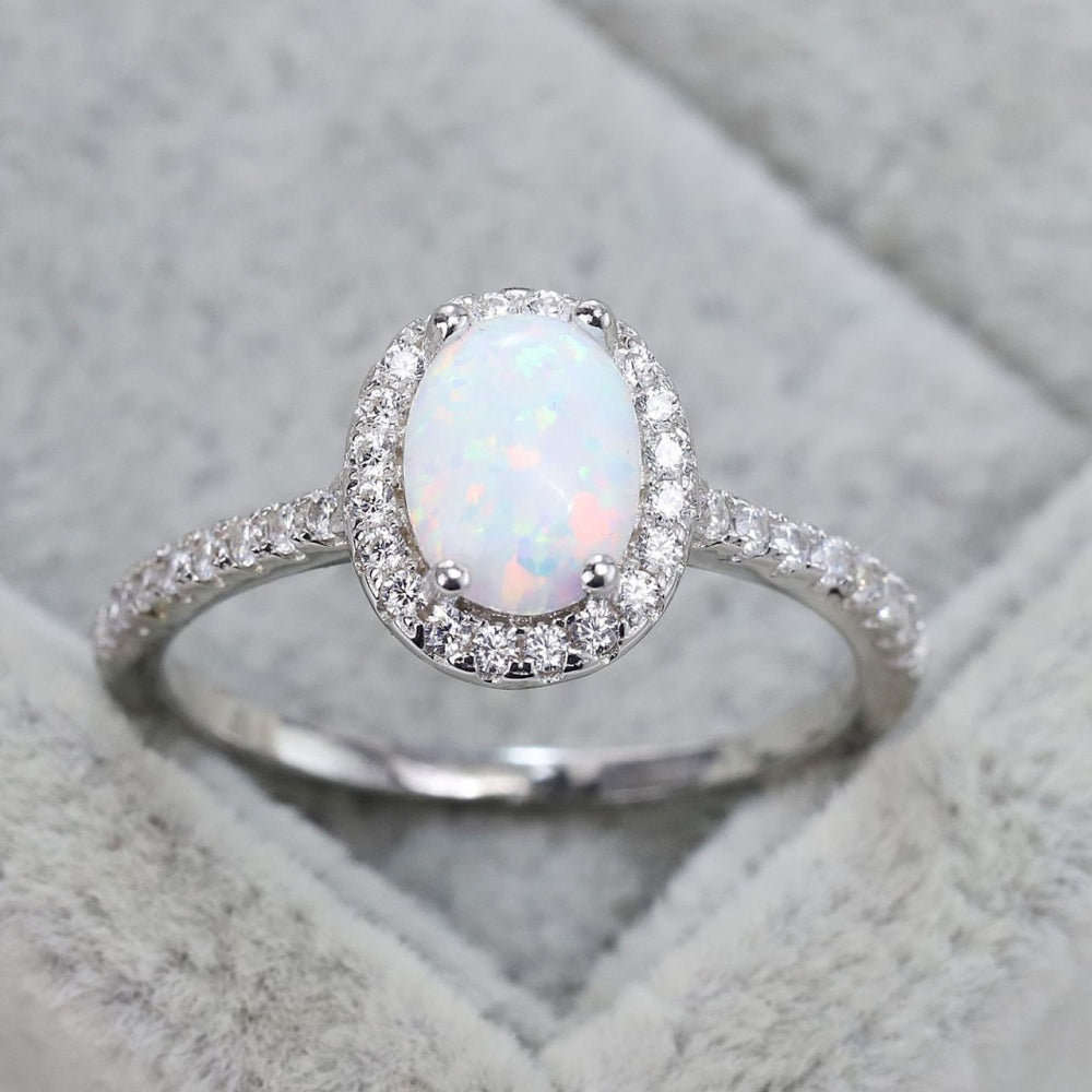 Opal 925 Sterling Silver Halo Ring - Stormyjay