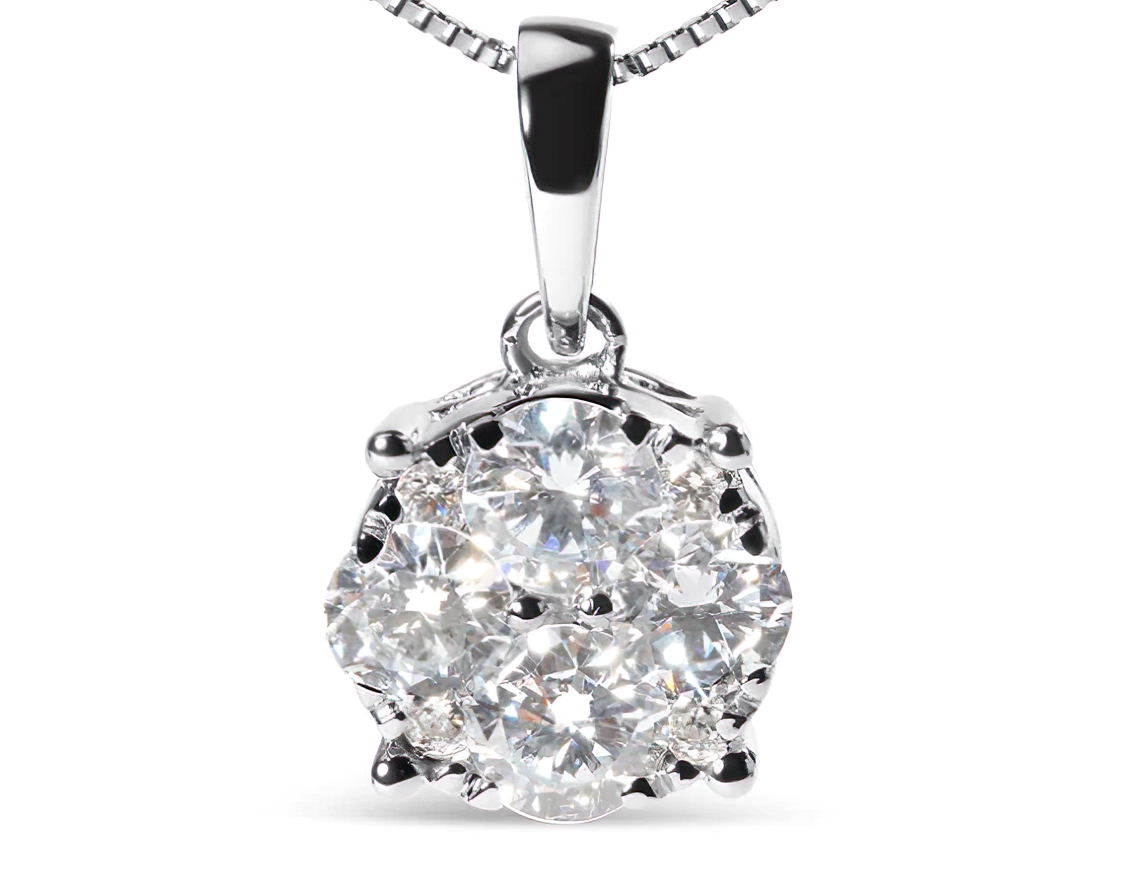 14k White 1.00 Cttw Lab Grown Diamond Cluster Pendant 18" Necklace (G-H Color, VS1-VS2 Clarity) - Stormyjay